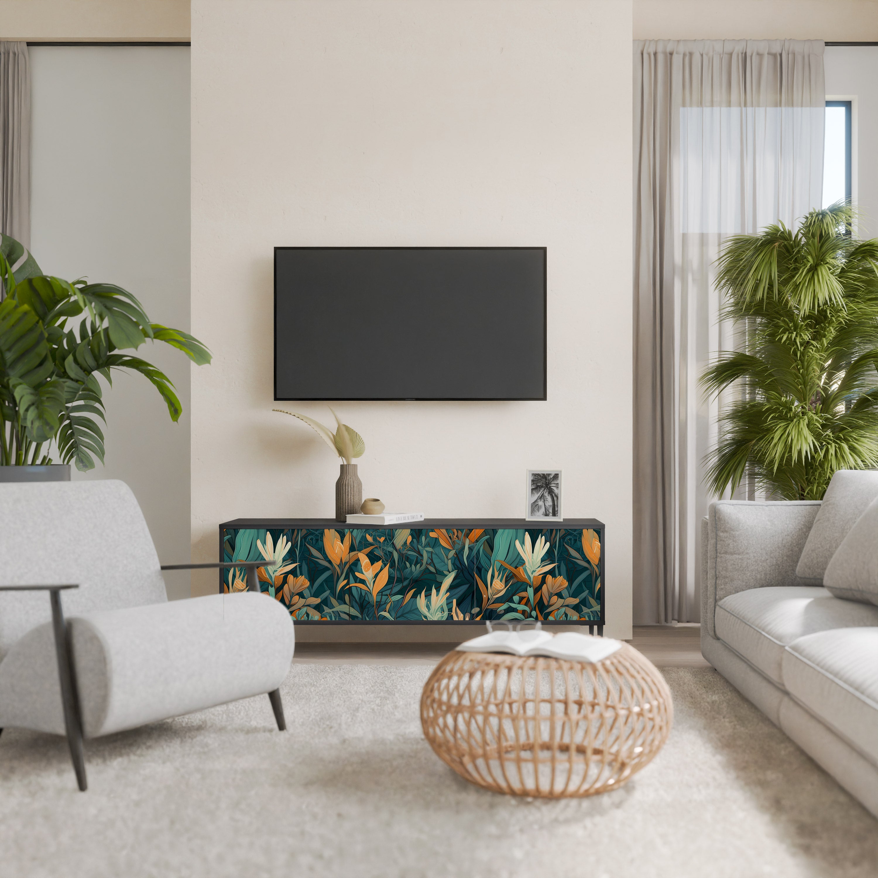 FLORAL SERENITY Szafka RTV 3-drzwiowa korpus Czarny