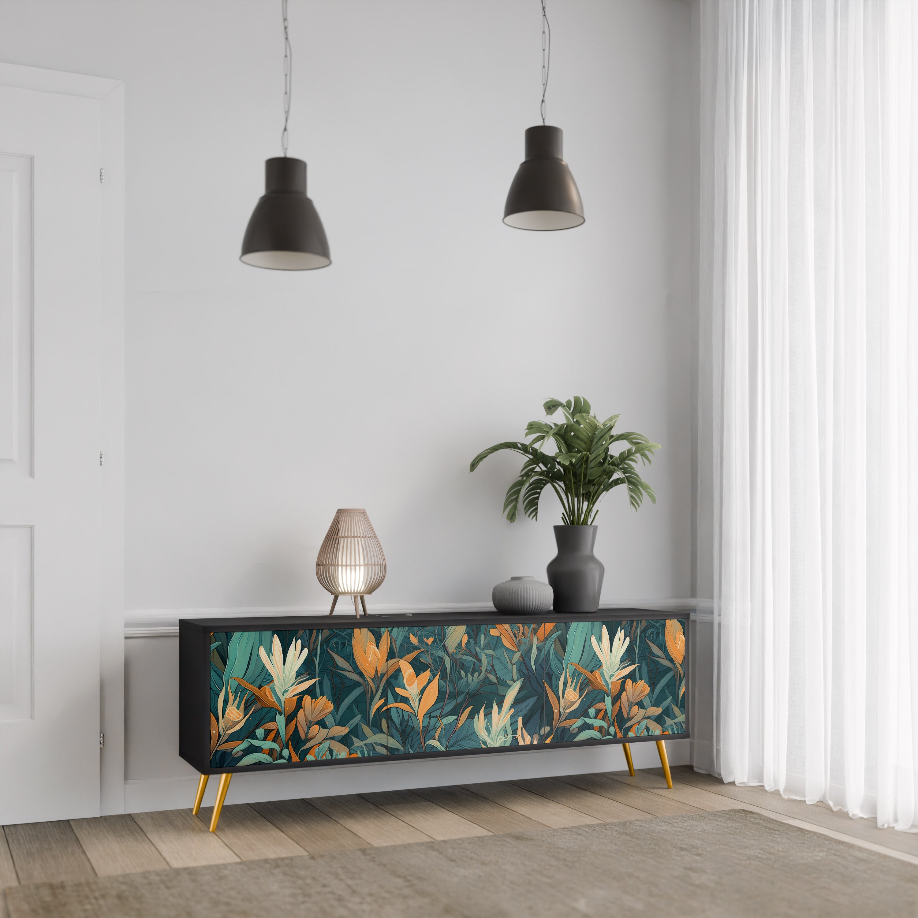 FLORAL SERENITY Szafka RTV 3-drzwiowa korpus Czarny