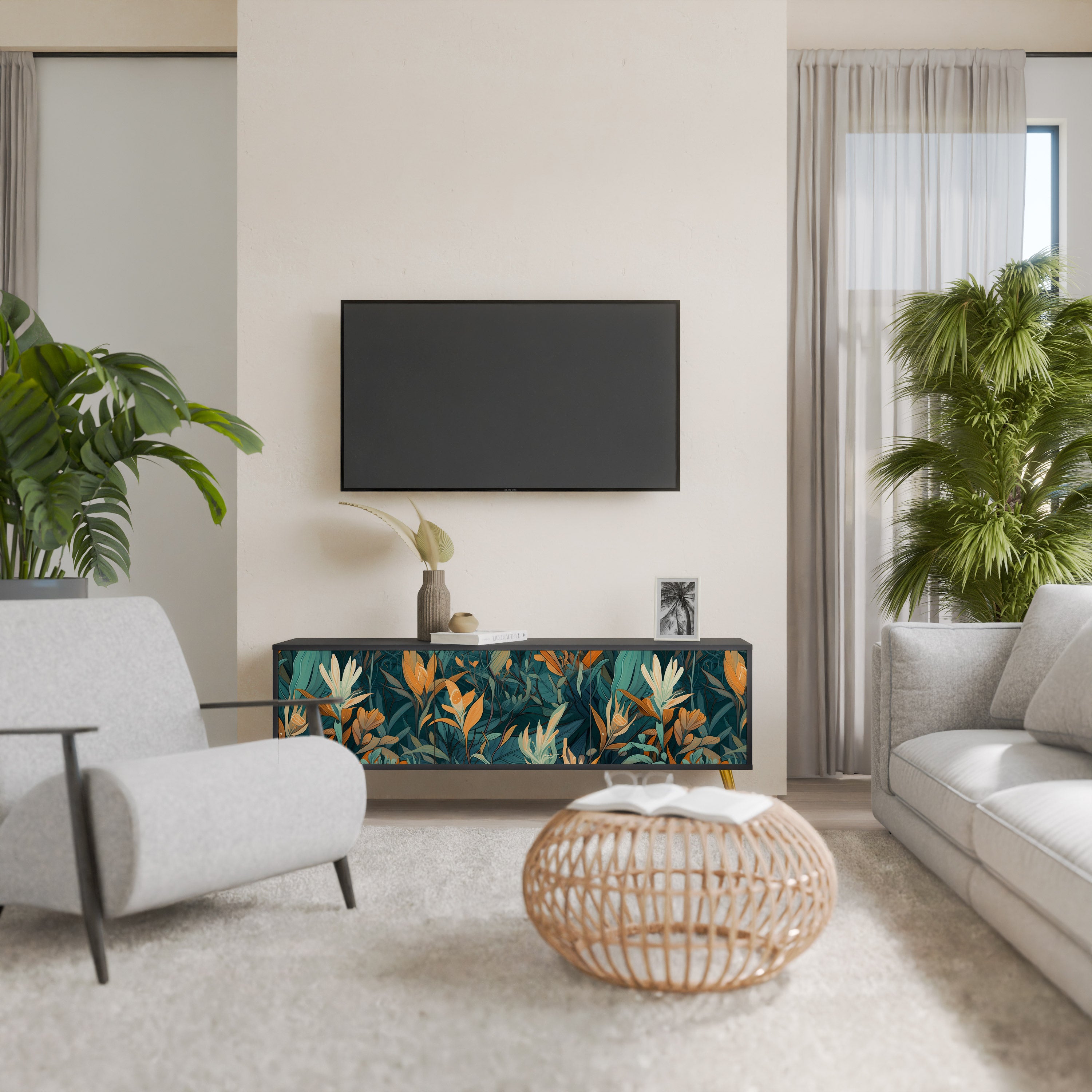 FLORAL SERENITY Szafka RTV 3-drzwiowa korpus Czarny