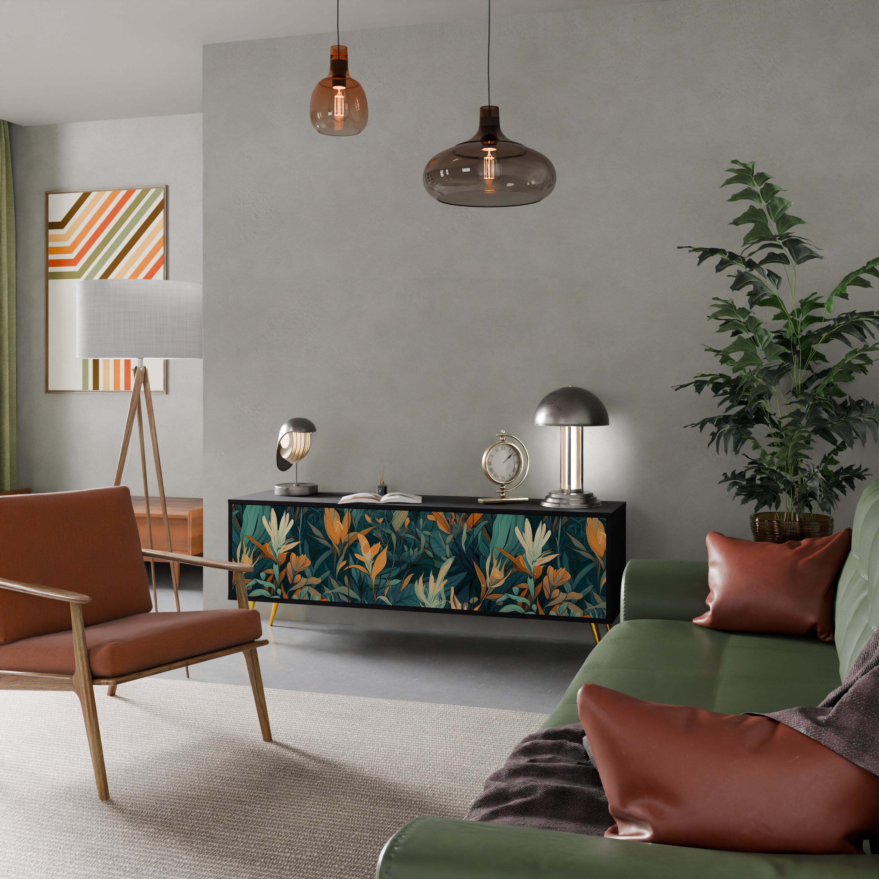 FLORAL SERENITY Szafka RTV 3-drzwiowa korpus Czarny