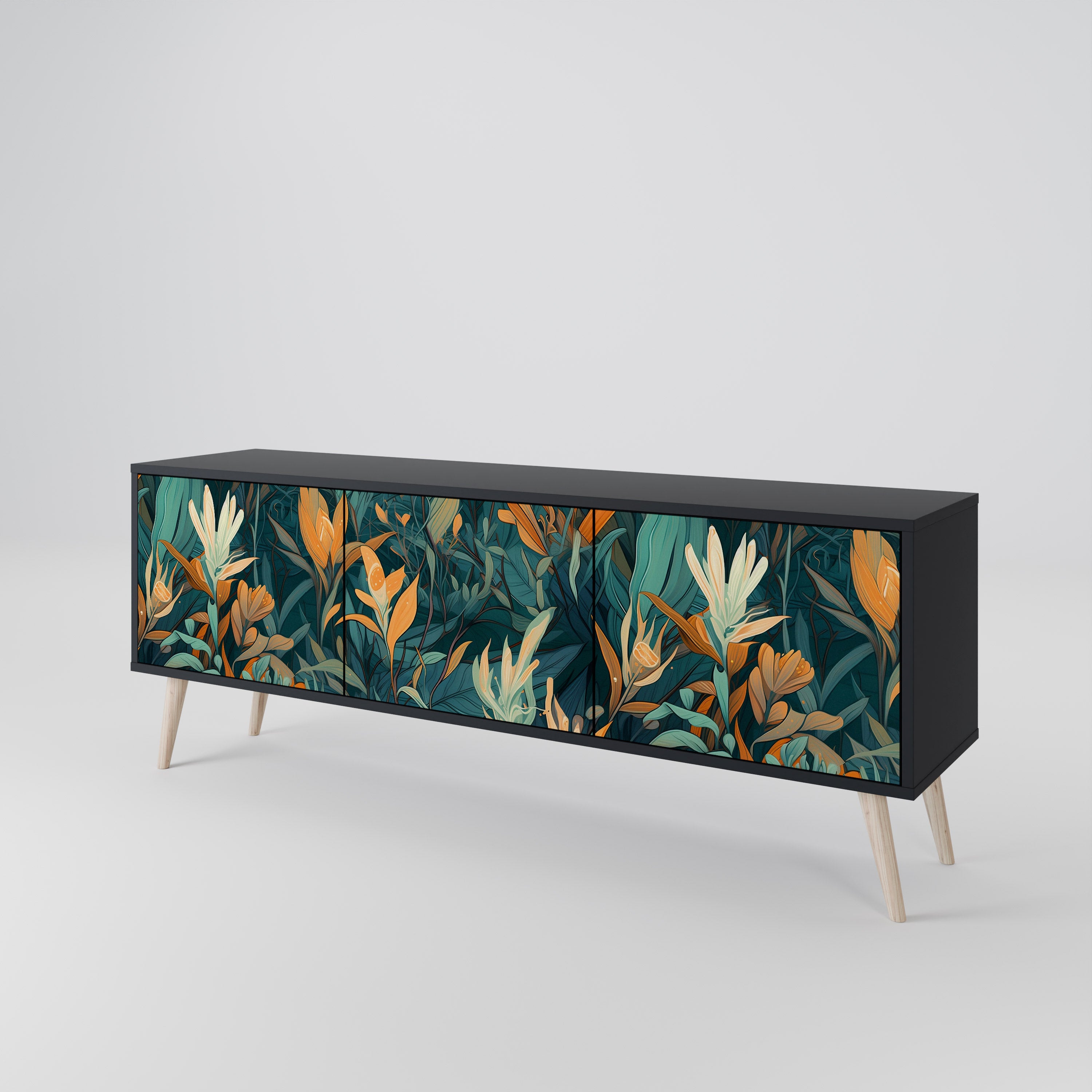 FLORAL SERENITY Szafka RTV 3-drzwiowa korpus Czarny
