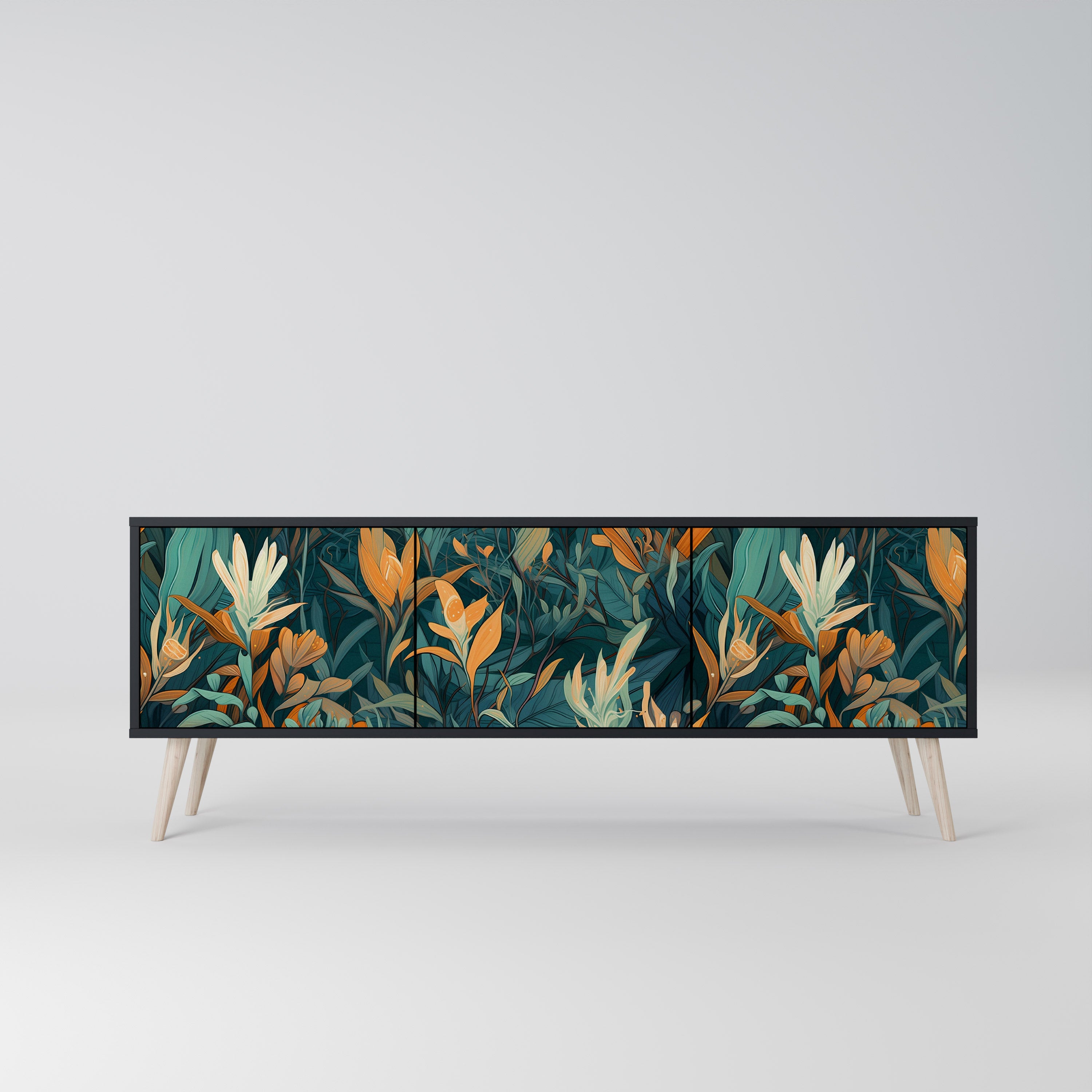 FLORAL SERENITY Szafka RTV 3-drzwiowa korpus Czarny