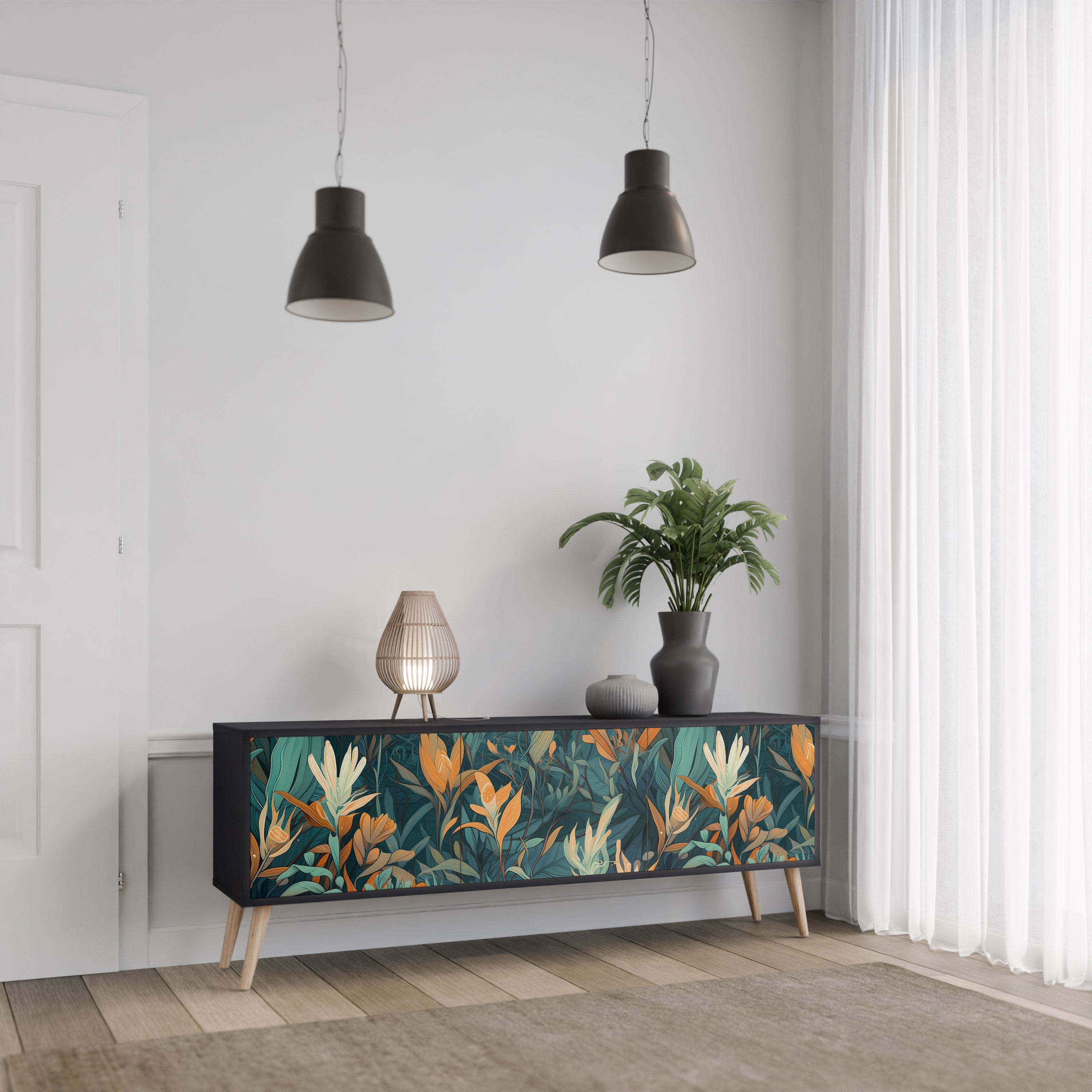 FLORAL SERENITY Szafka RTV 3-drzwiowa korpus Czarny