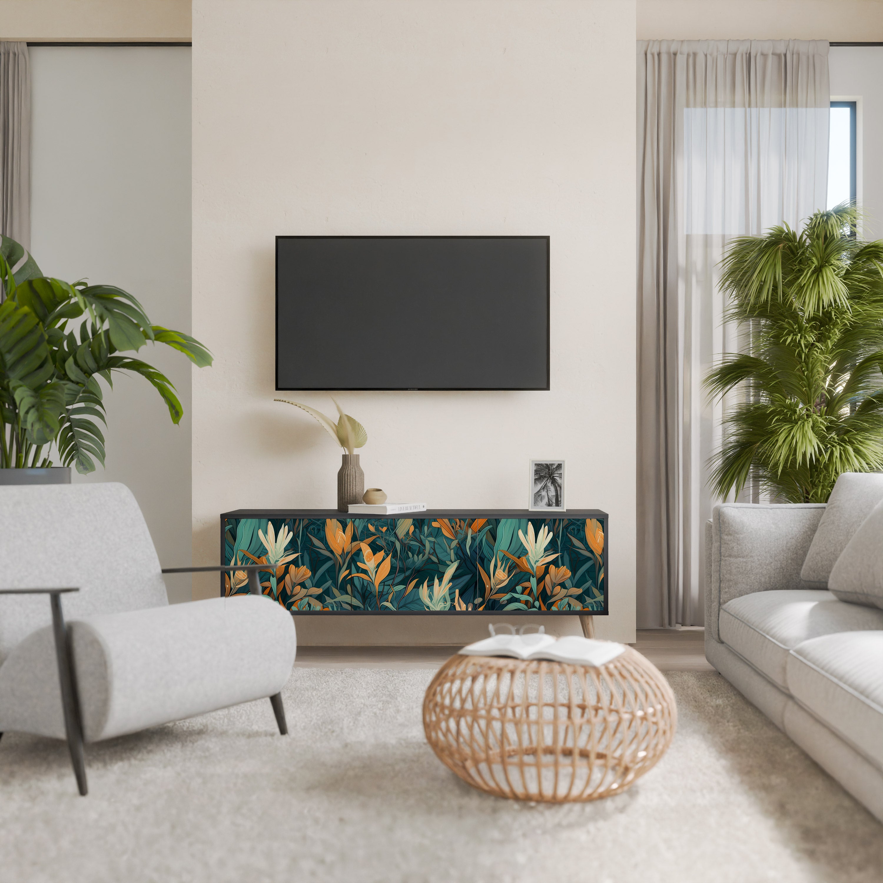 FLORAL SERENITY Szafka RTV 3-drzwiowa korpus Czarny