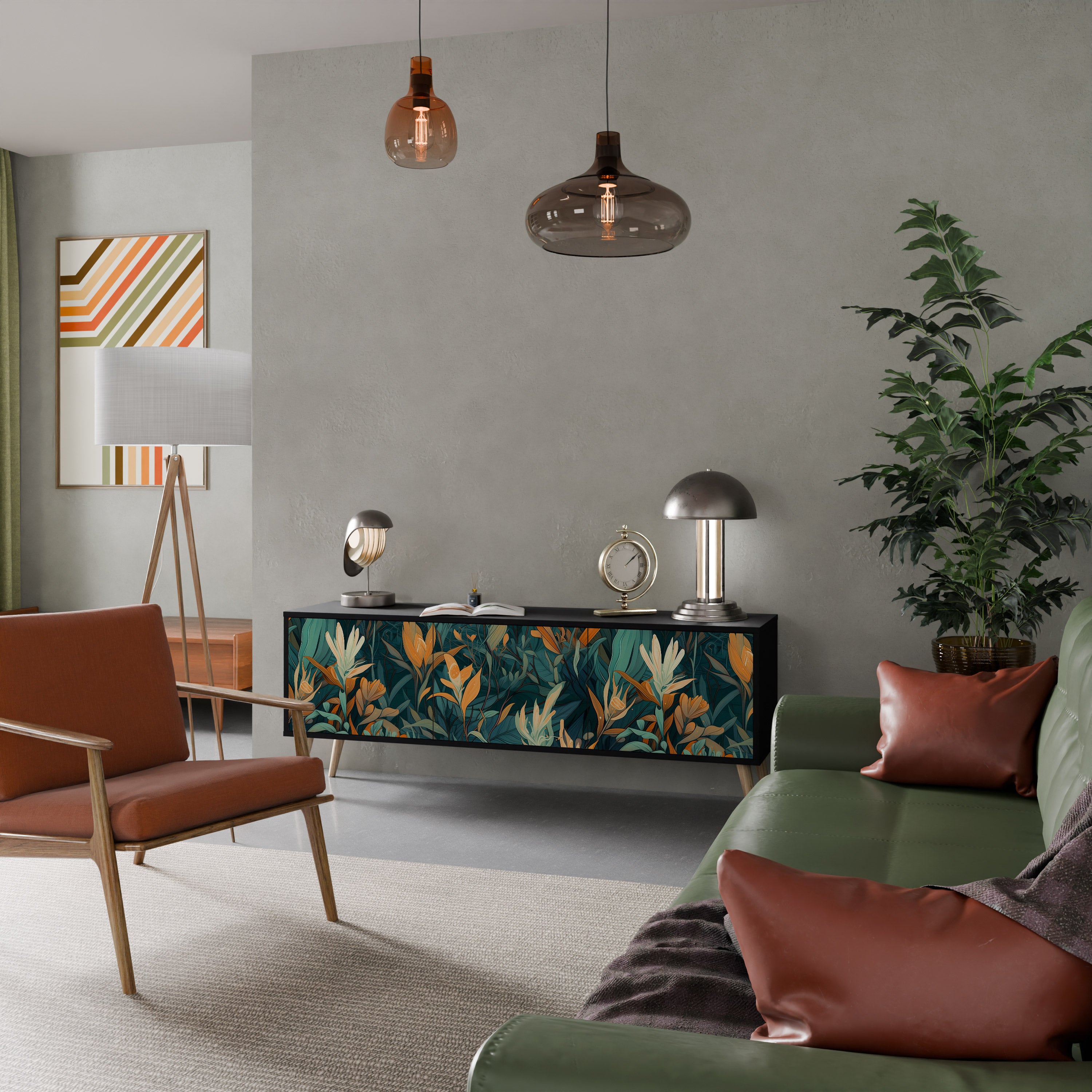 FLORAL SERENITY Szafka RTV 3-drzwiowa korpus Czarny
