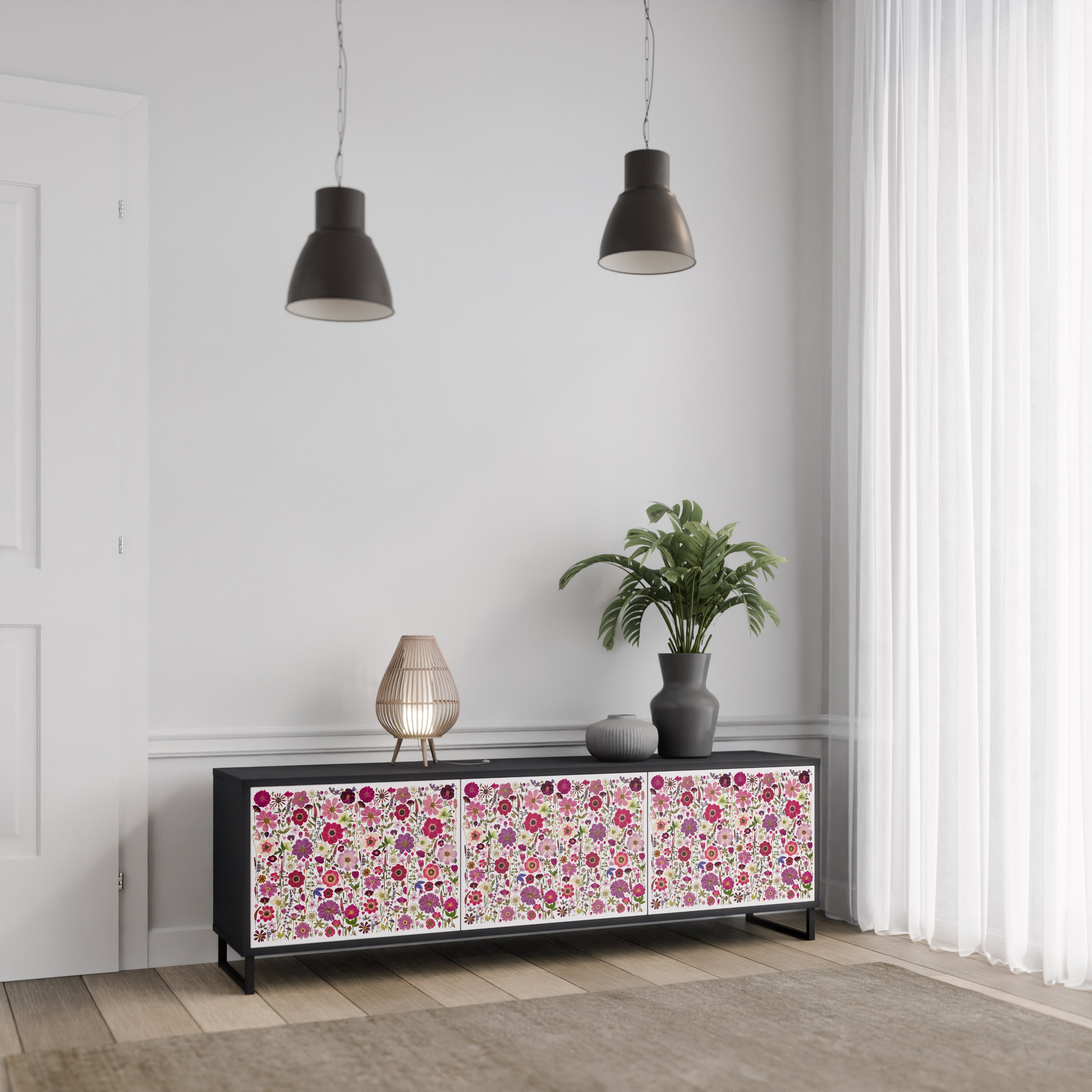 PETAL GARDEN Szafka RTV 3-drzwiowa korpus Czarny