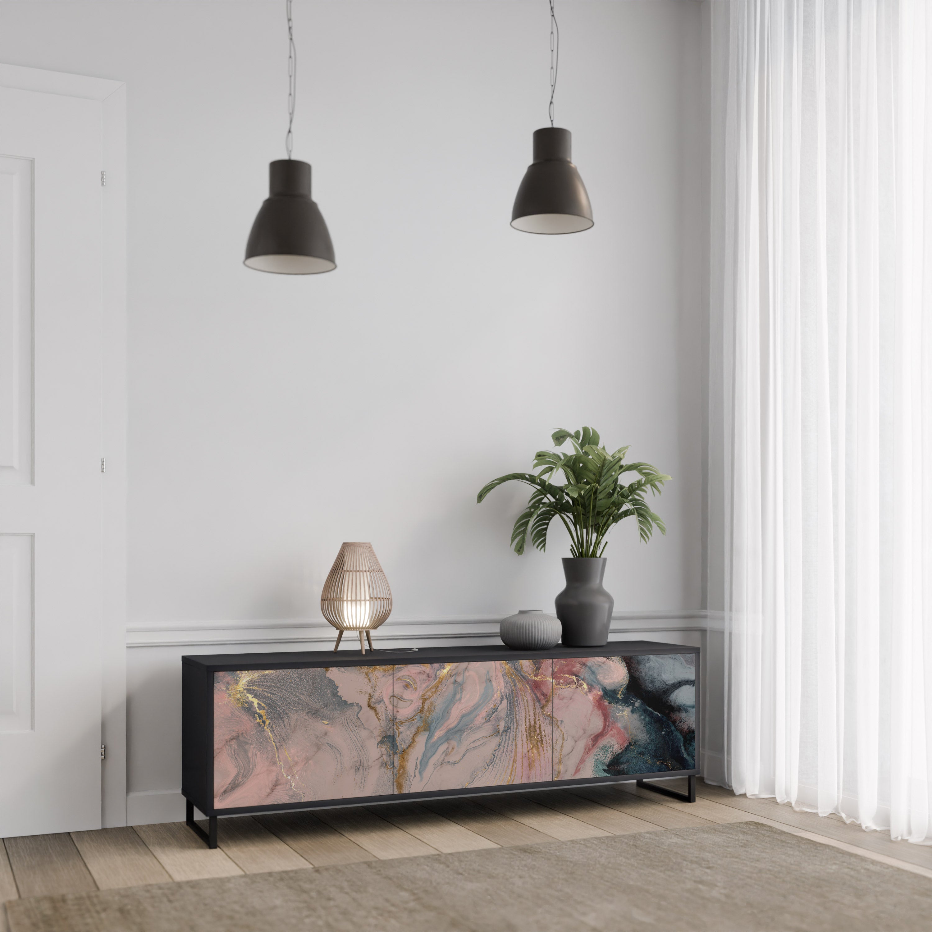 GILDED SWIRLS Szafka RTV 3-drzwiowa korpus Czarny