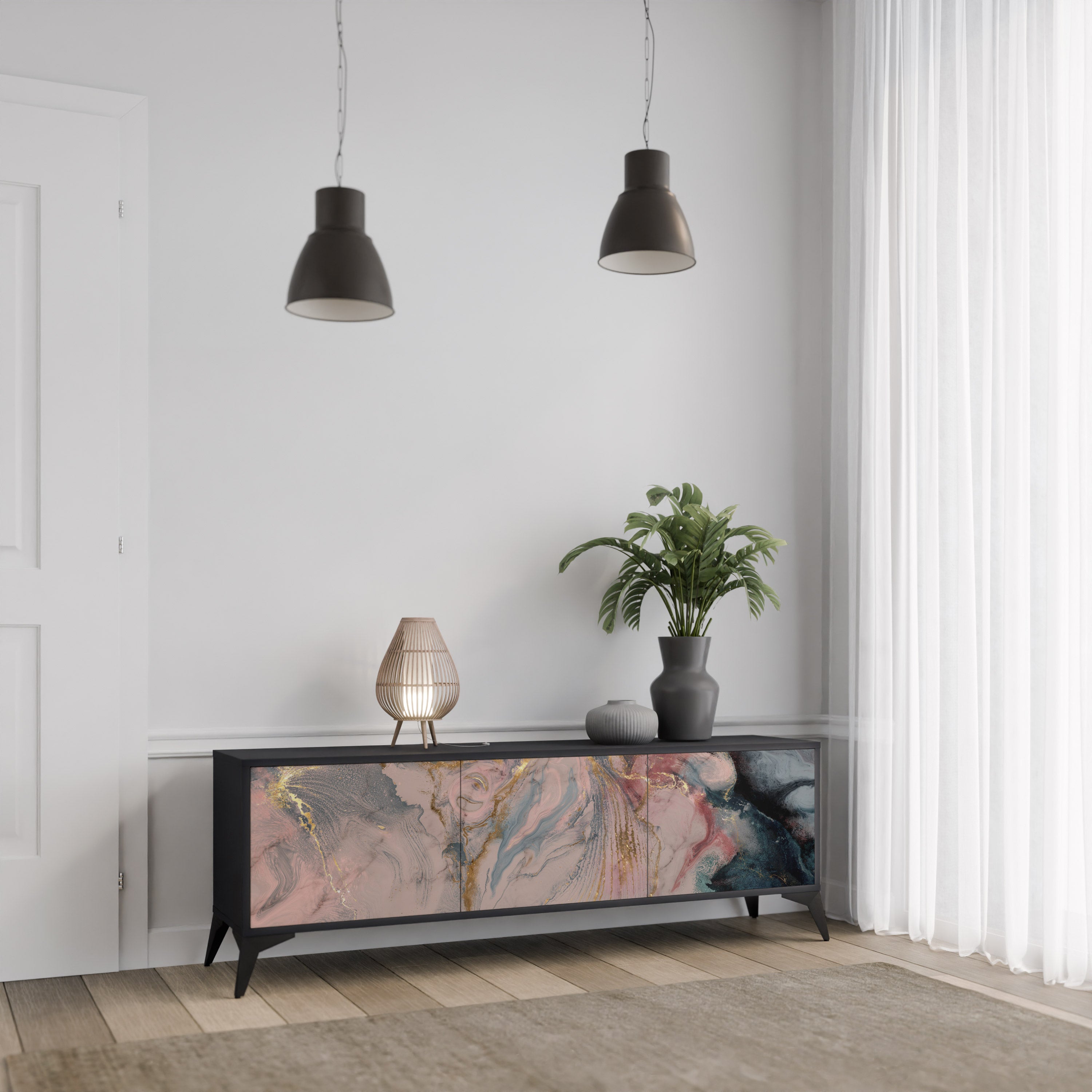 GILDED SWIRLS Szafka RTV 3-drzwiowa korpus Czarny