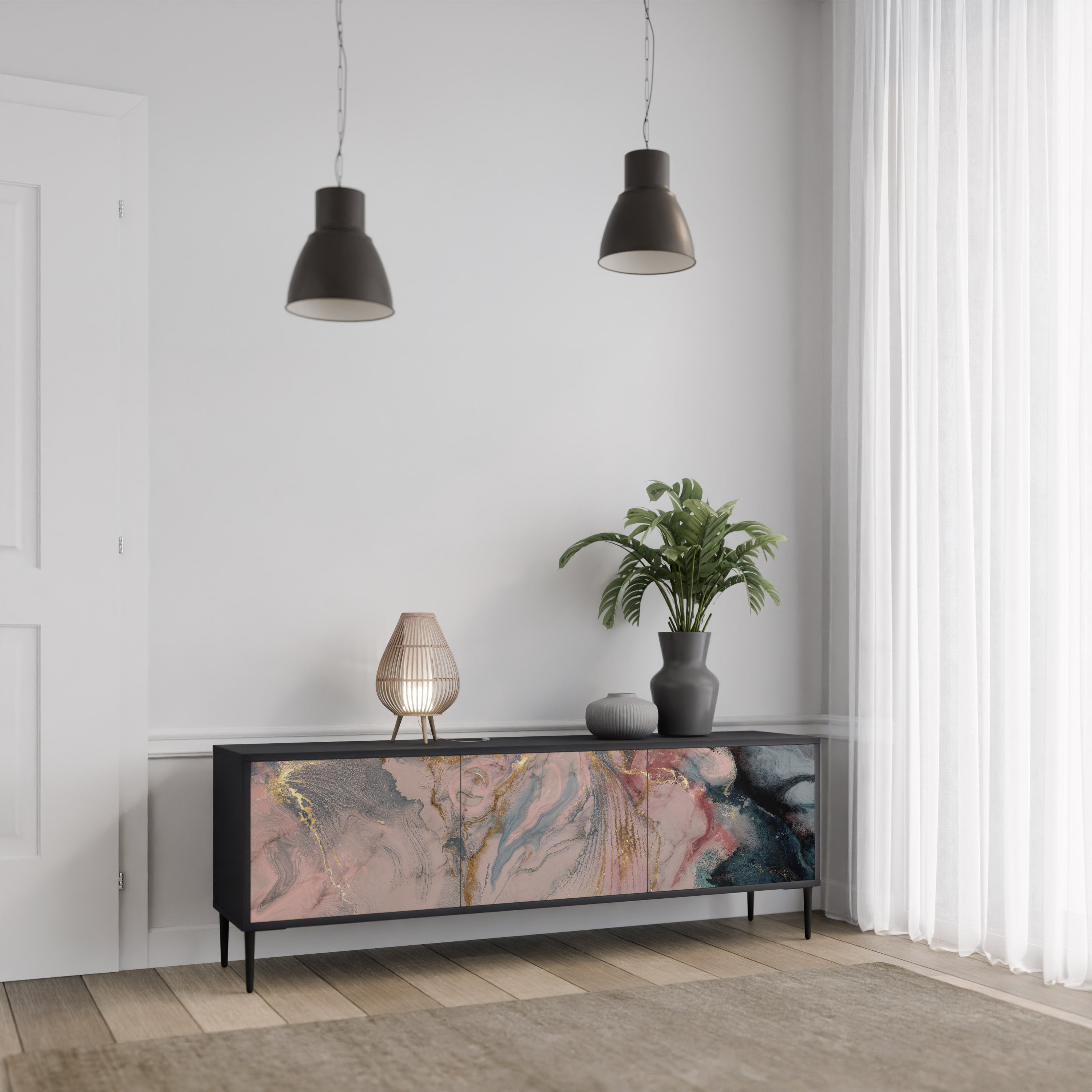 GILDED SWIRLS Szafka RTV 3-drzwiowa korpus Czarny