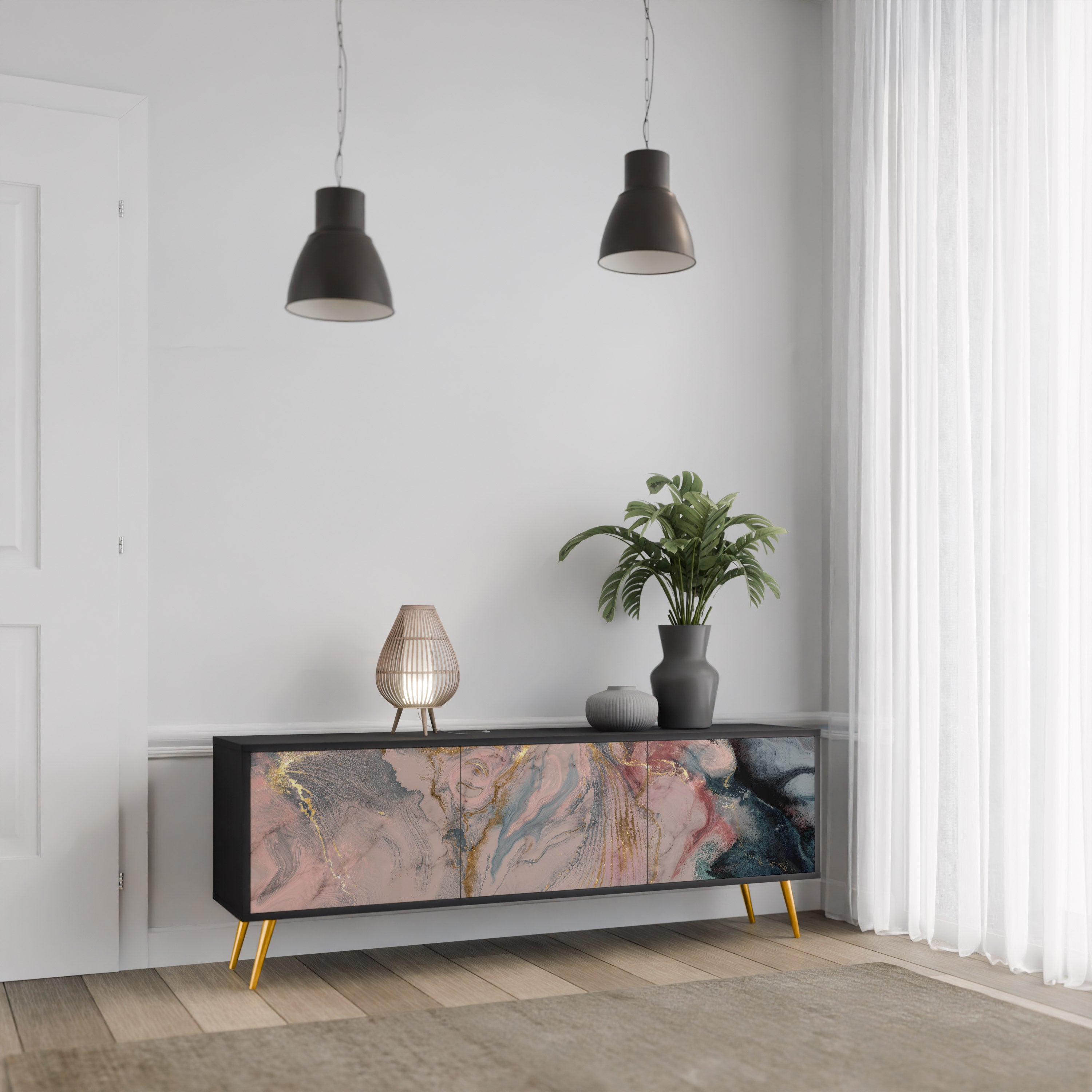 GILDED SWIRLS Szafka RTV 3-drzwiowa korpus Czarny