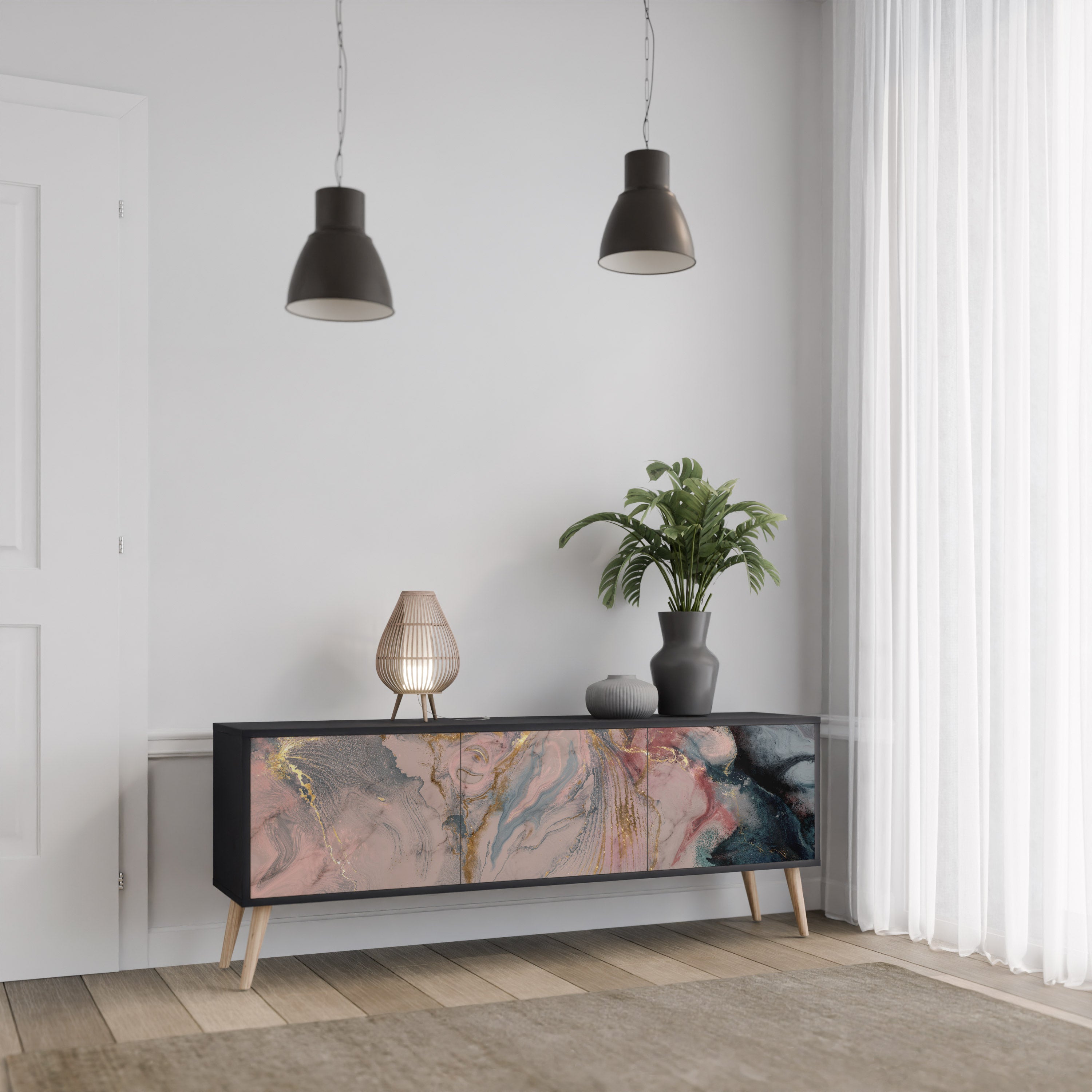 GILDED SWIRLS Szafka RTV 3-drzwiowa korpus Czarny