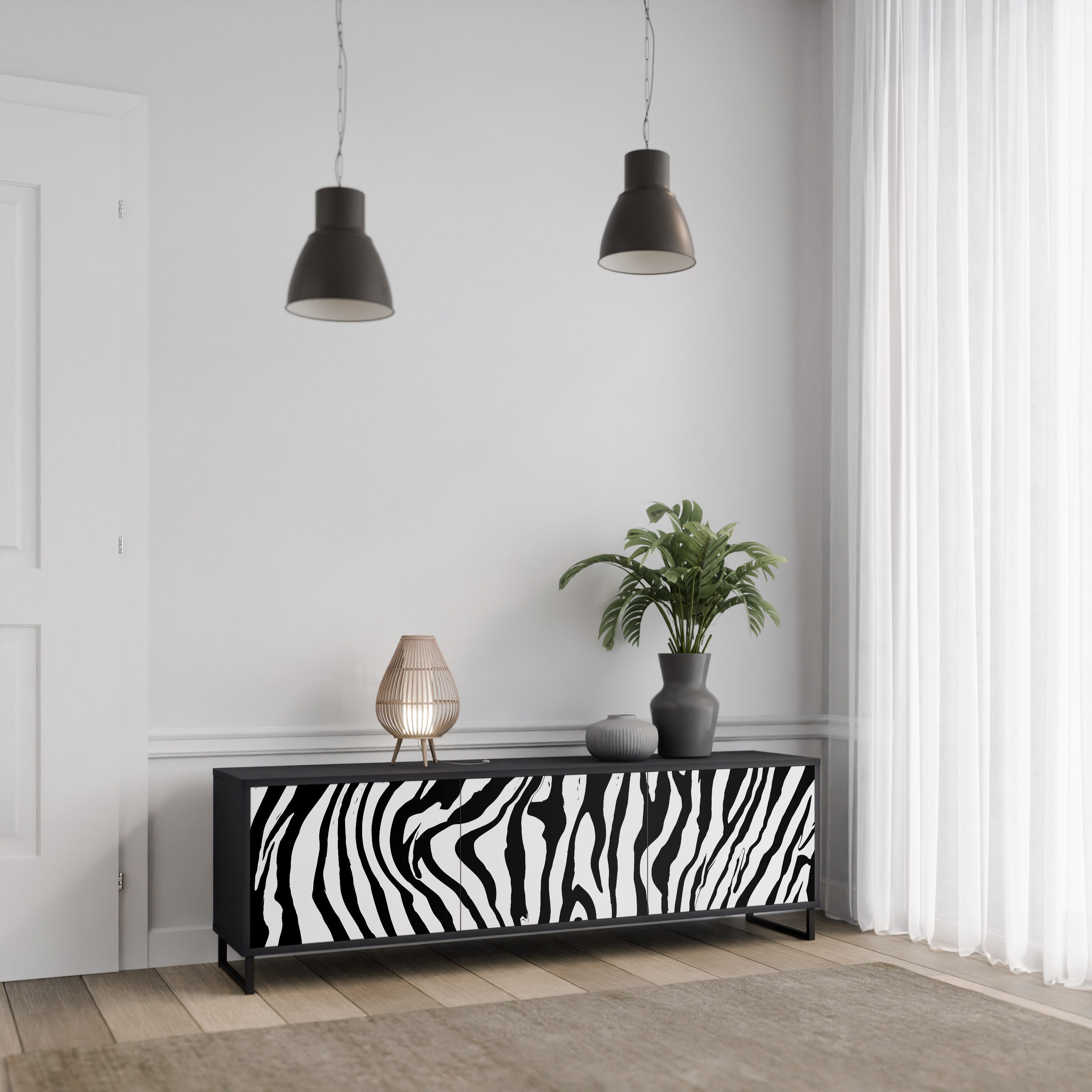 SPLENDID ZEBRA Szafka RTV 3-drzwiowa korpus Czarny