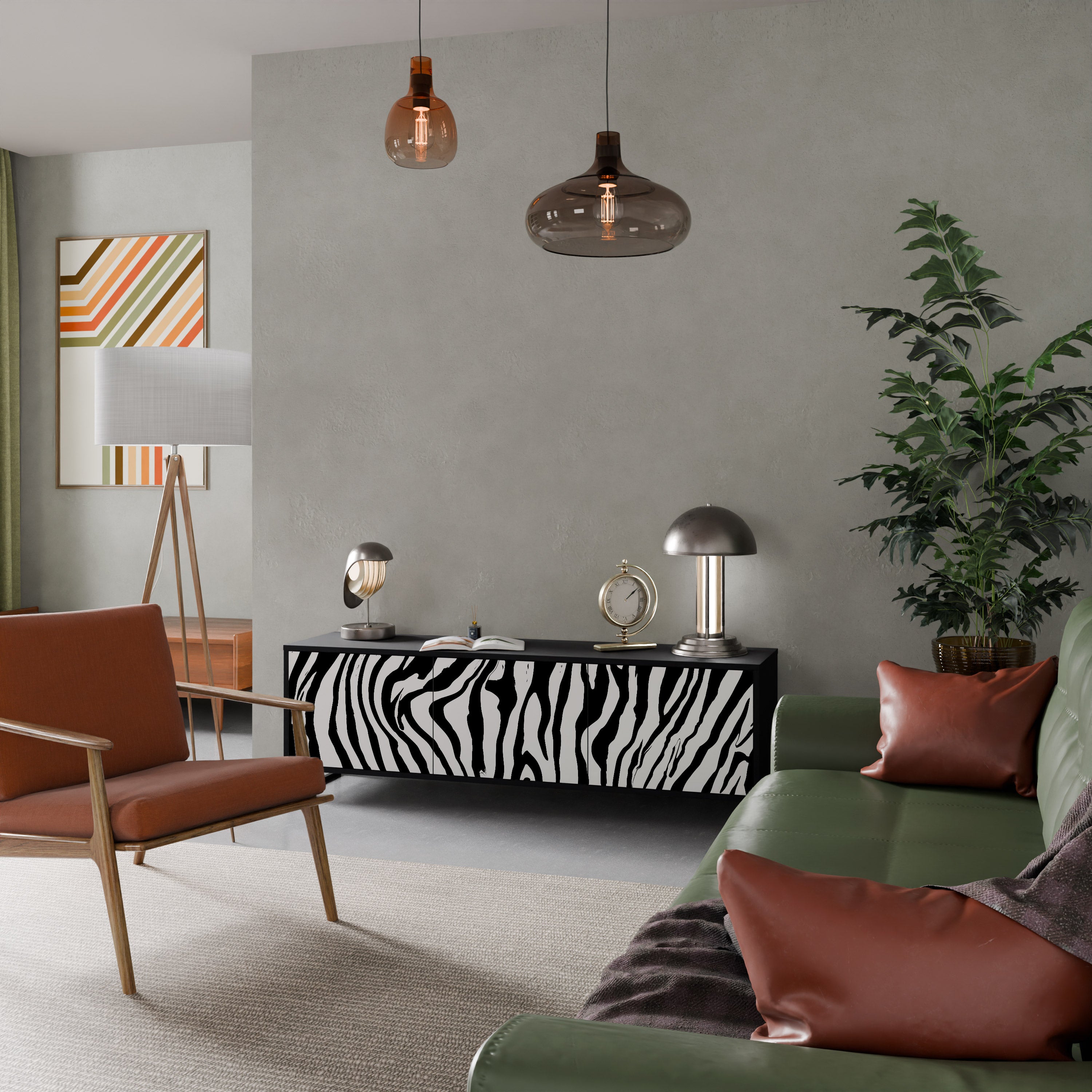 SPLENDID ZEBRA Szafka RTV 3-drzwiowa korpus Czarny