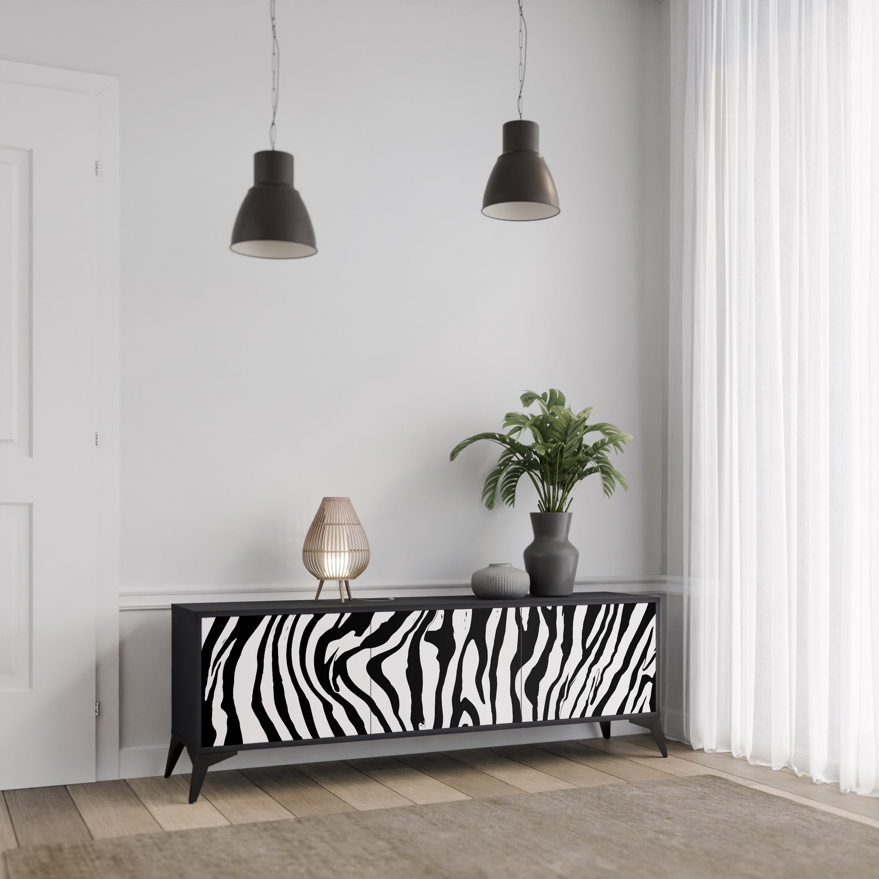 SPLENDID ZEBRA Szafka RTV 3-drzwiowa korpus Czarny