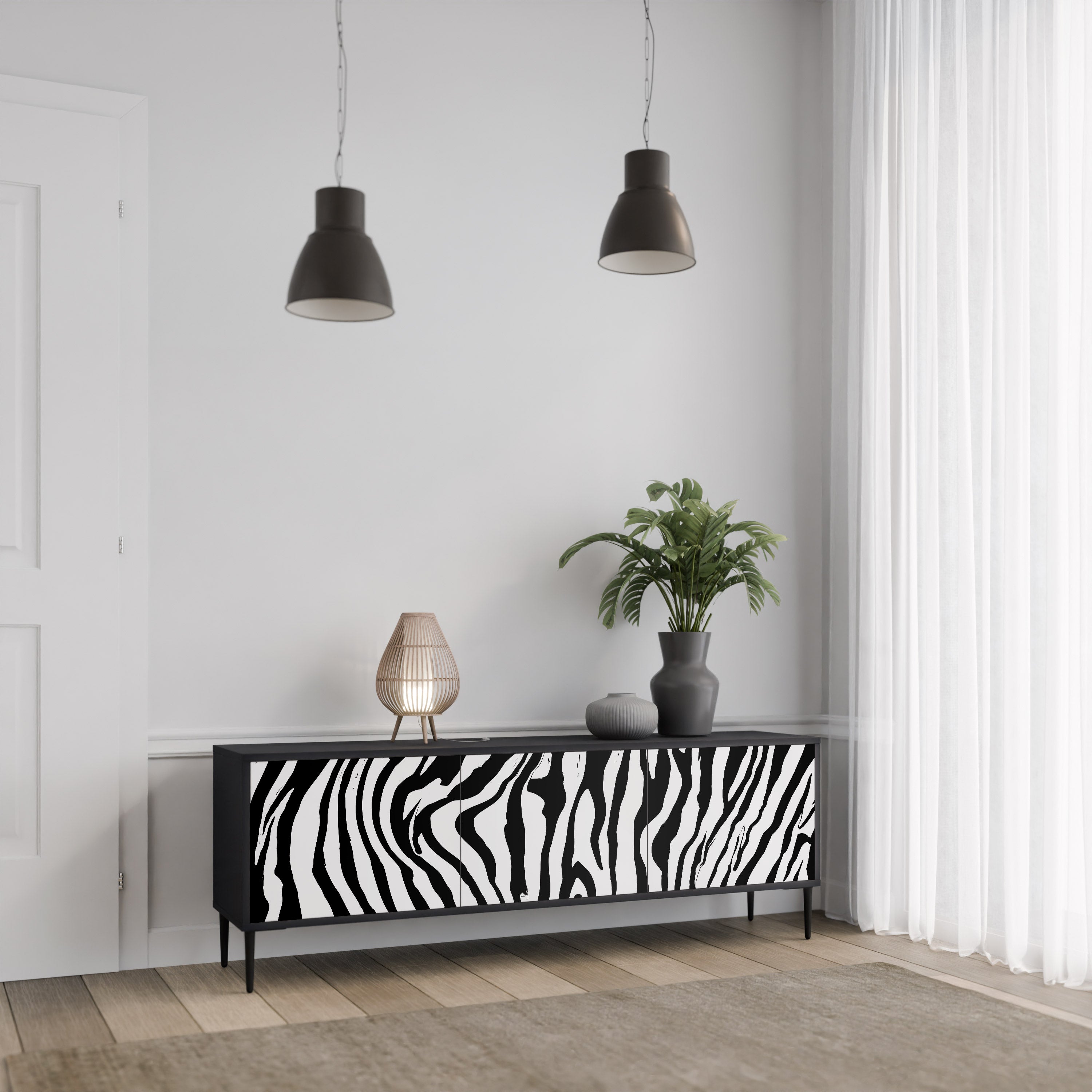 SPLENDID ZEBRA Szafka RTV 3-drzwiowa korpus Czarny