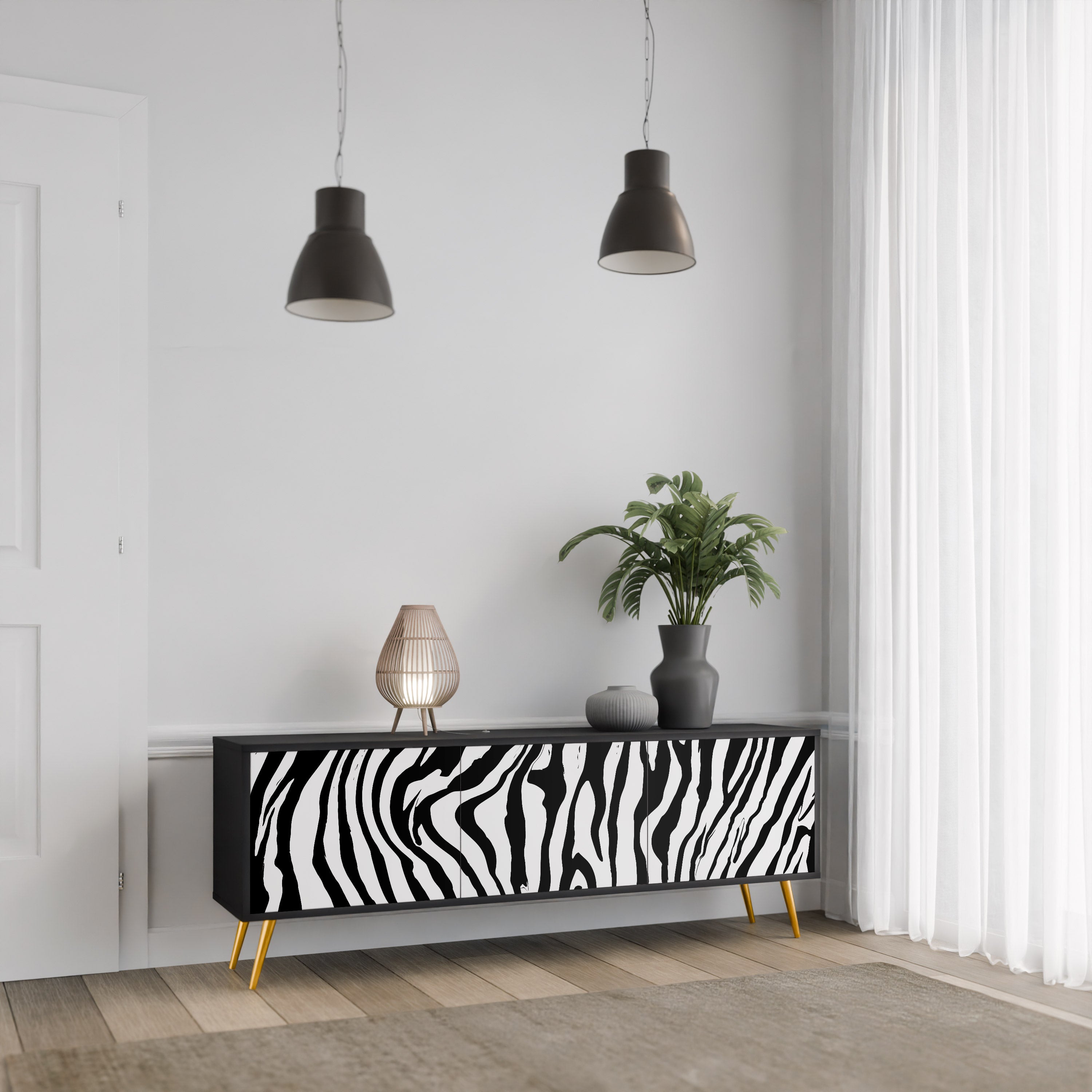 SPLENDID ZEBRA Szafka RTV 3-drzwiowa korpus Czarny