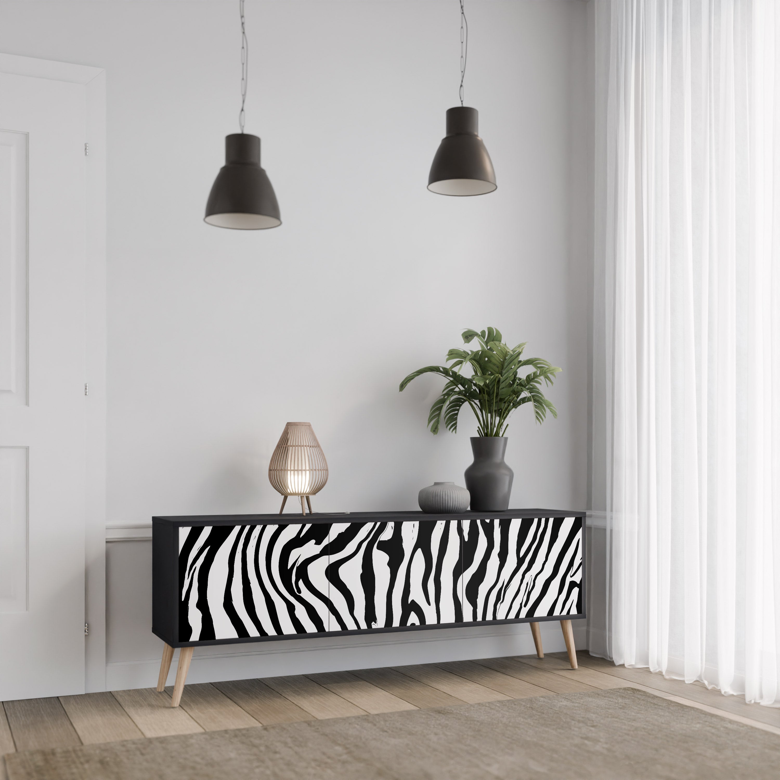 SPLENDID ZEBRA Szafka RTV 3-drzwiowa korpus Czarny