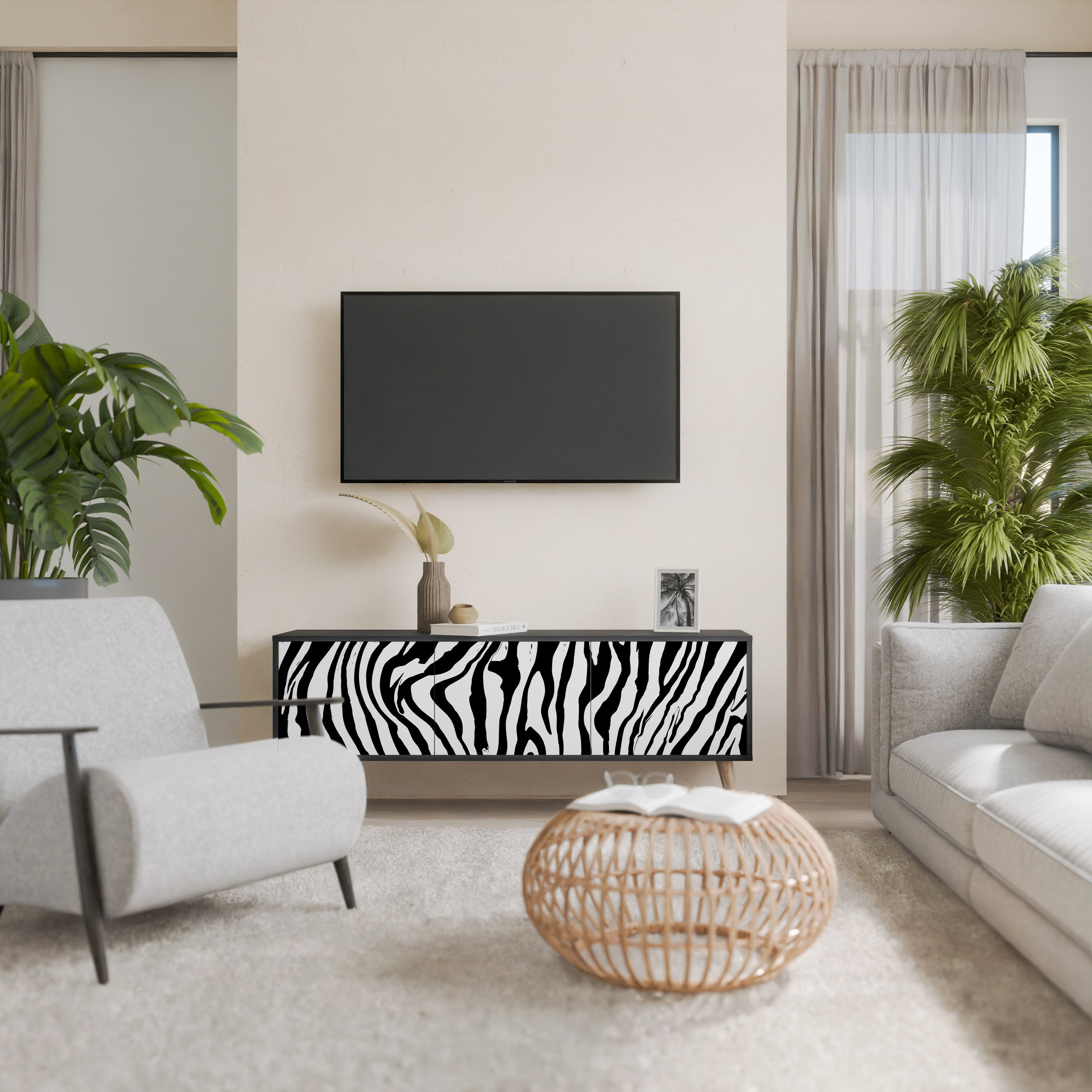 SPLENDID ZEBRA Szafka RTV 3-drzwiowa korpus Czarny