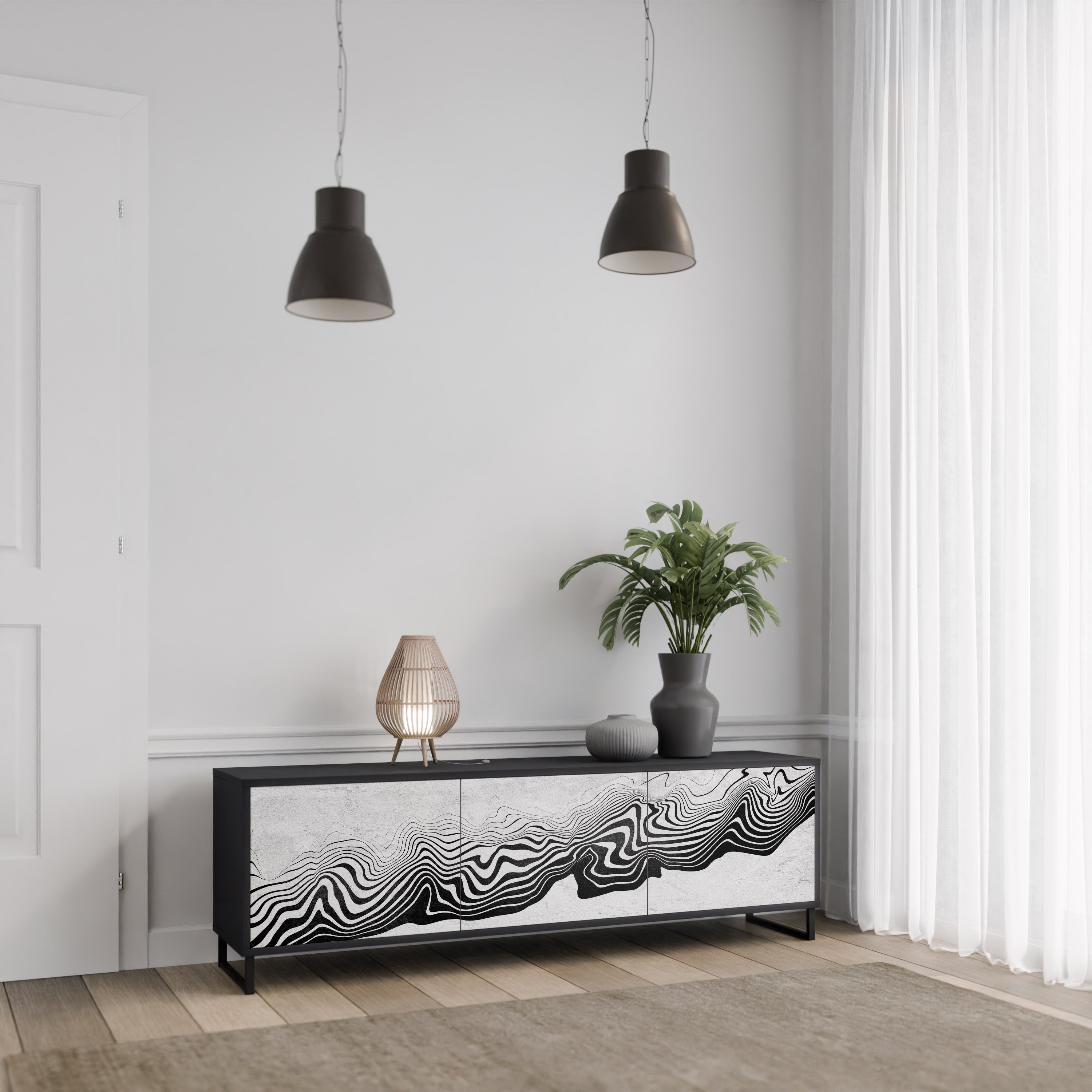 MONOCHROME MIRAGE Szafka RTV 3-drzwiowa korpus Czarny