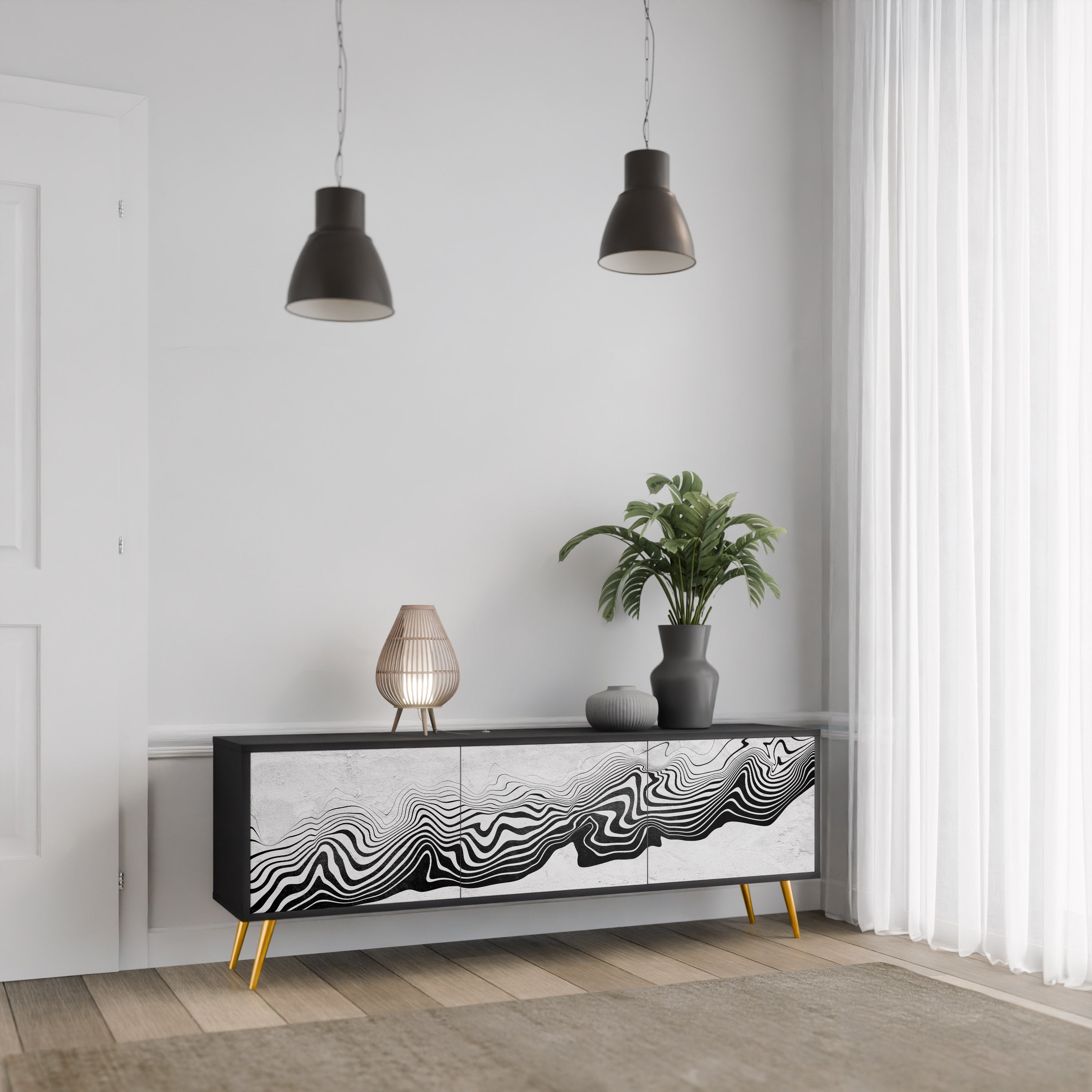 MONOCHROME MIRAGE Szafka RTV 3-drzwiowa korpus Czarny