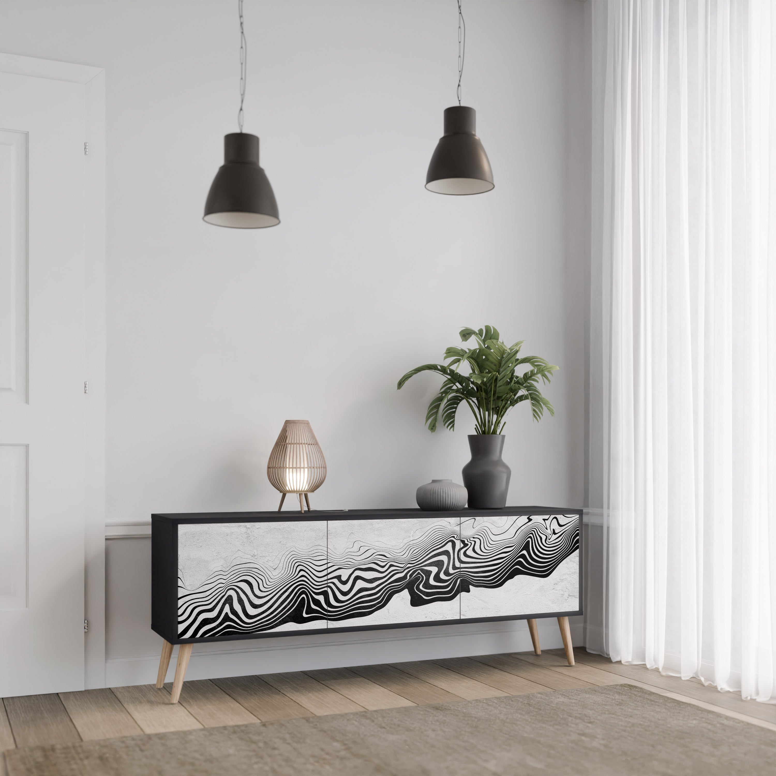 MONOCHROME MIRAGE Szafka RTV 3-drzwiowa korpus Czarny