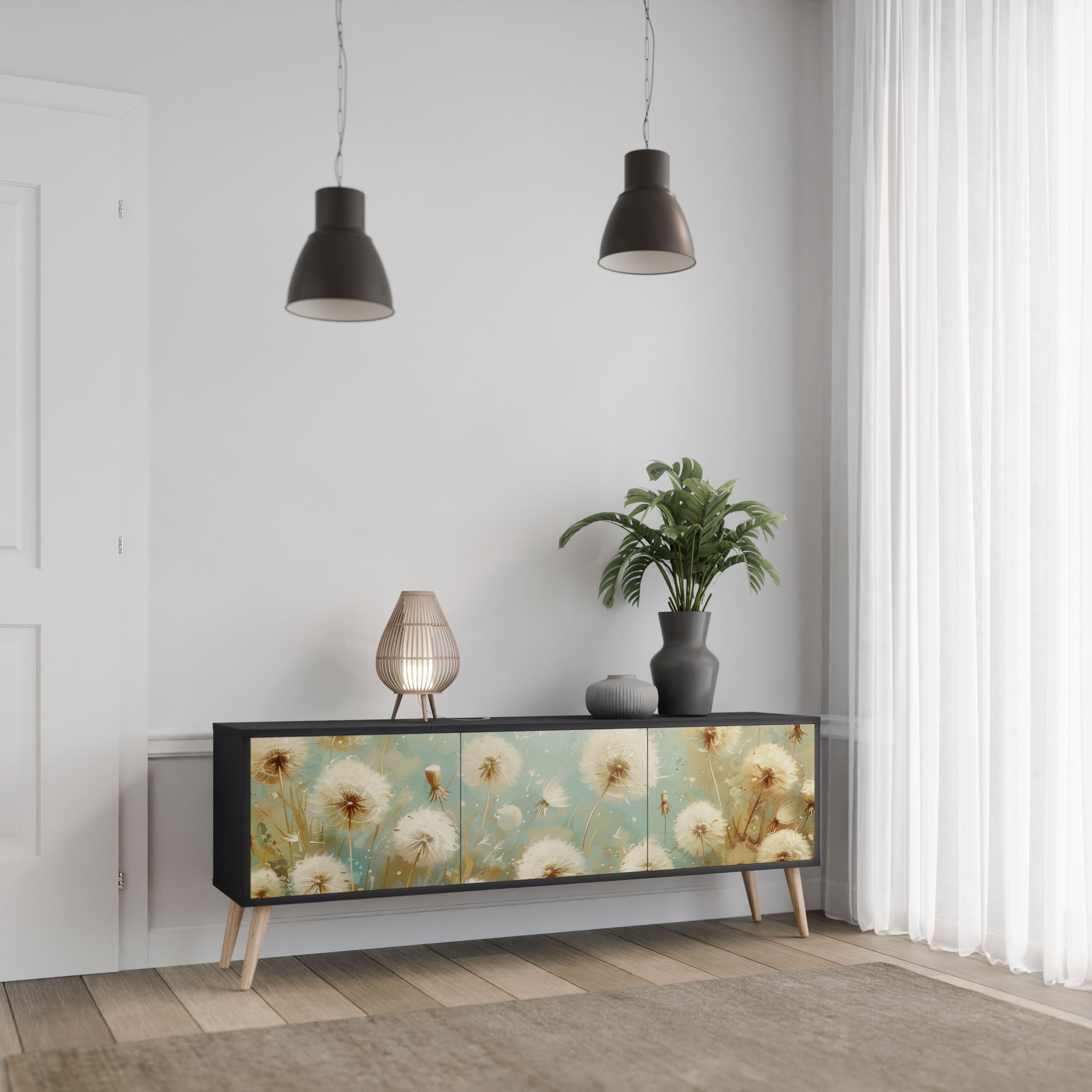 DREAMY MEADOW Szafka RTV 3-drzwiowa korpus Czarny