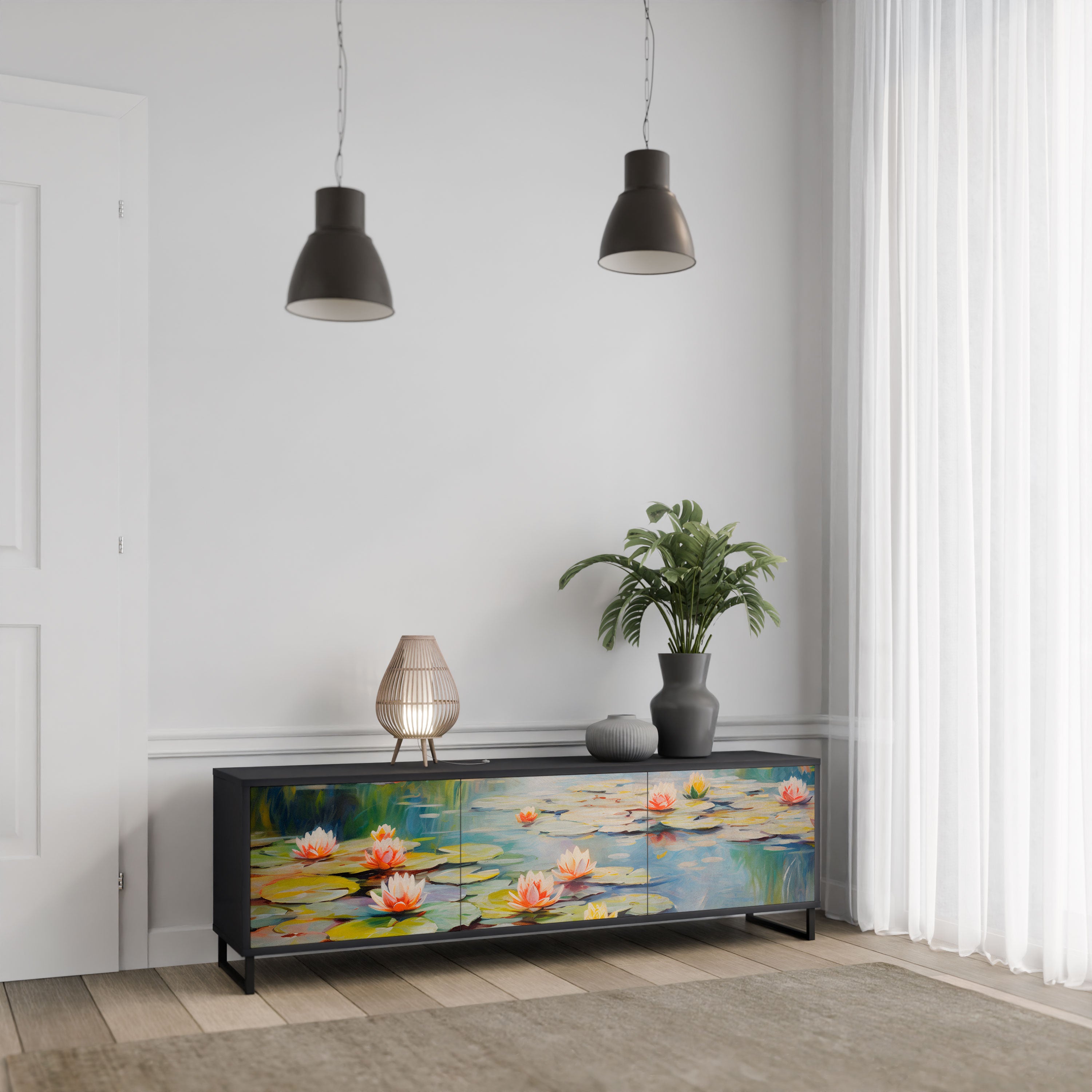 BLOOMING WATERS Szafka RTV 3-drzwiowa korpus Czarny