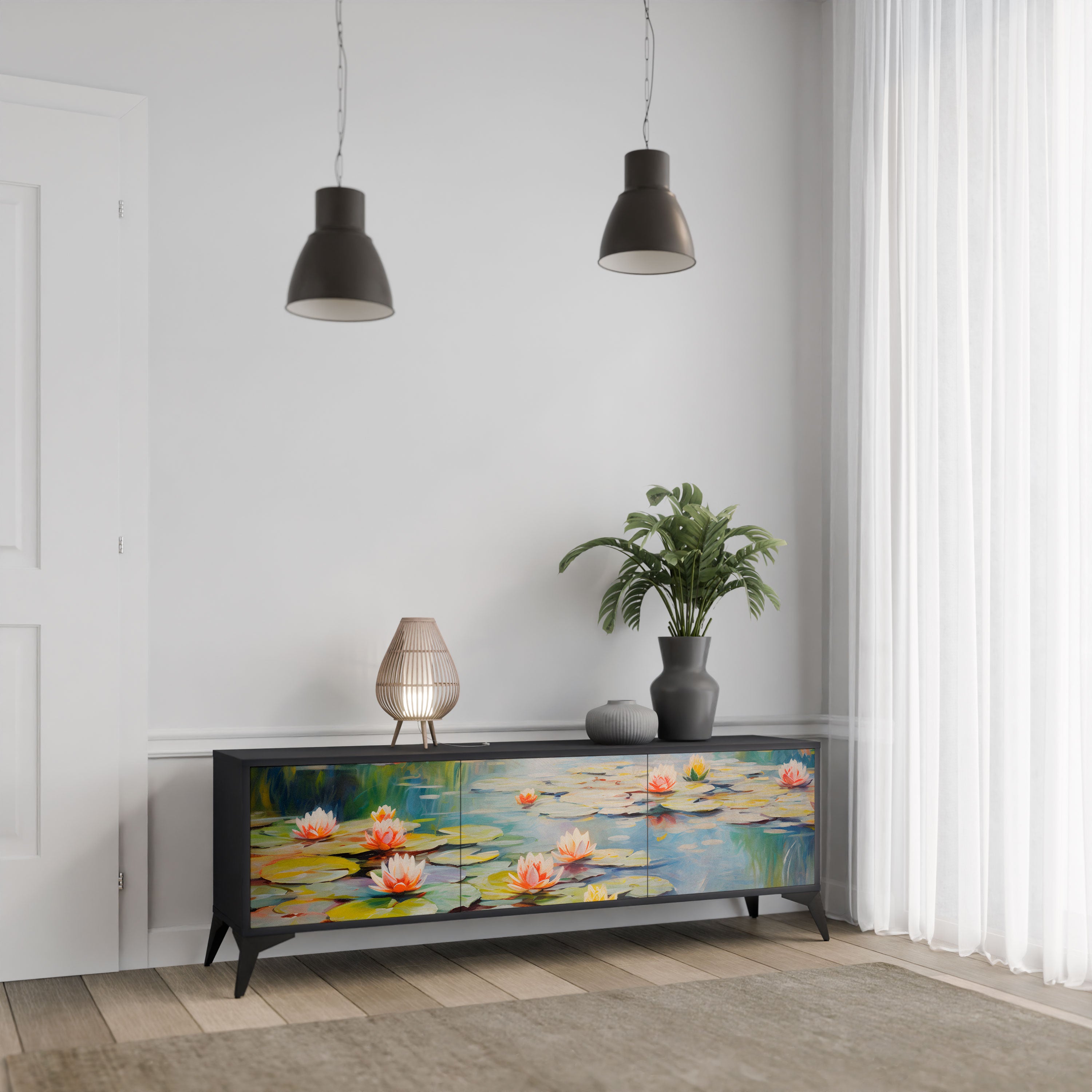 BLOOMING WATERS Szafka RTV 3-drzwiowa korpus Czarny
