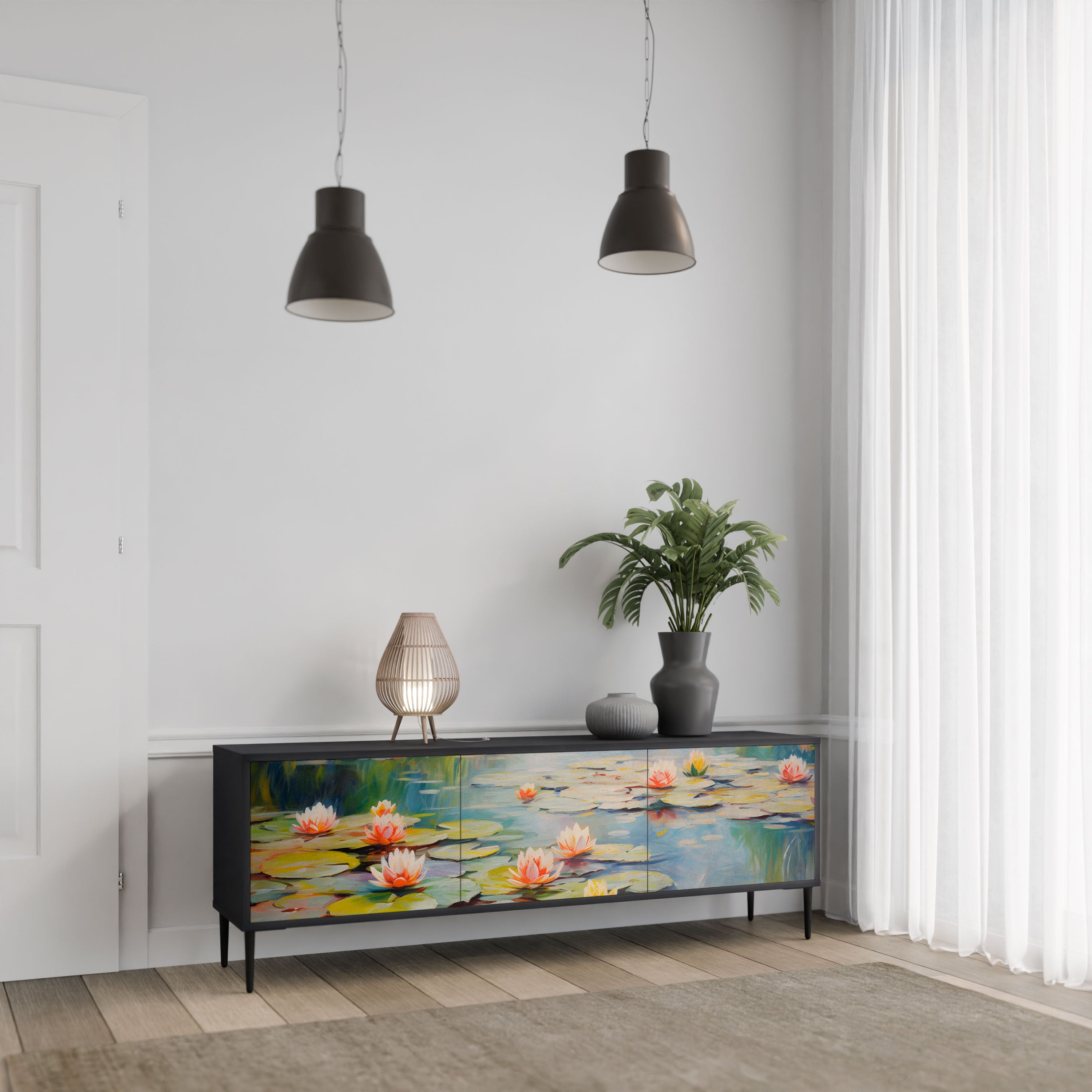BLOOMING WATERS Szafka RTV 3-drzwiowa korpus Czarny