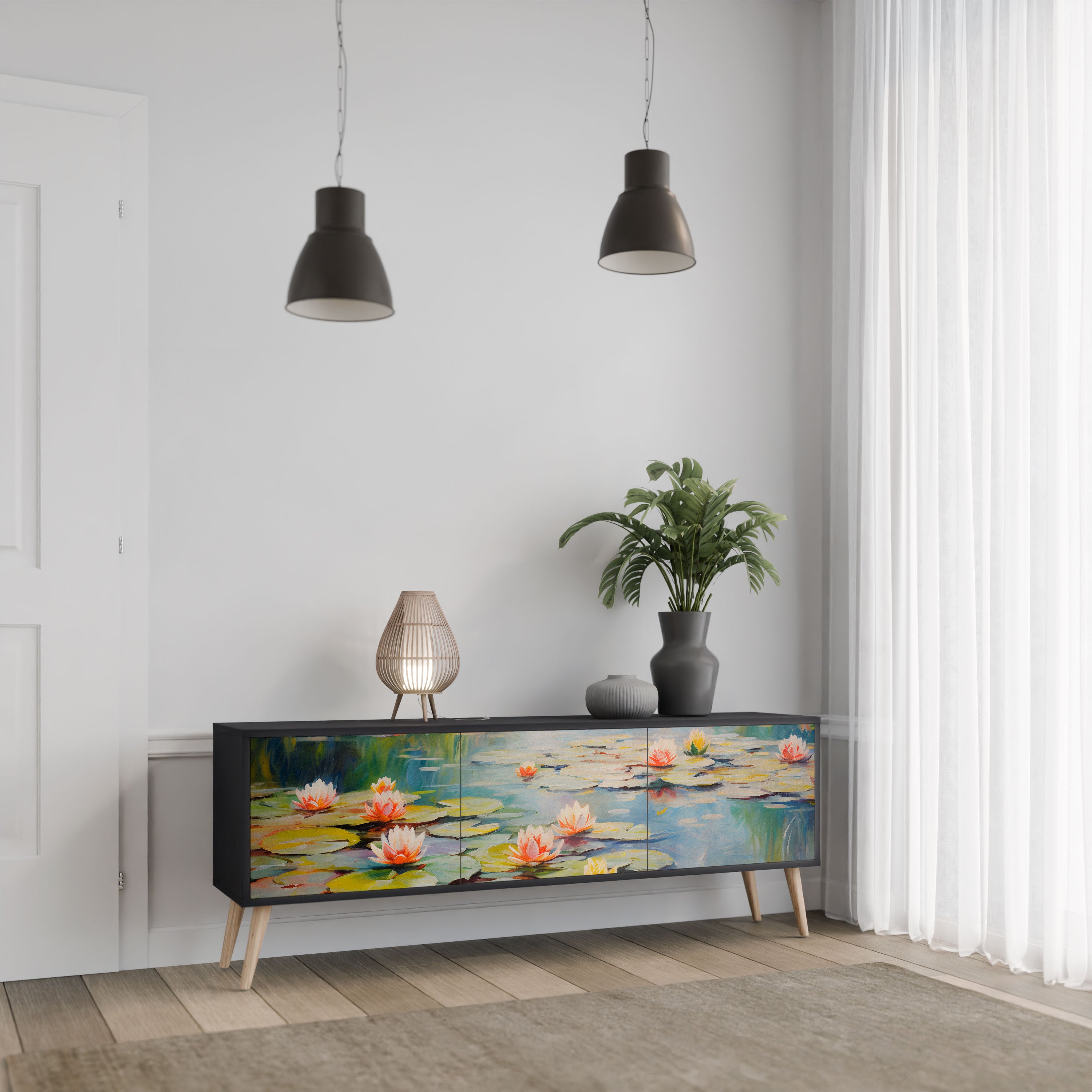 BLOOMING WATERS Szafka RTV 3-drzwiowa korpus Czarny