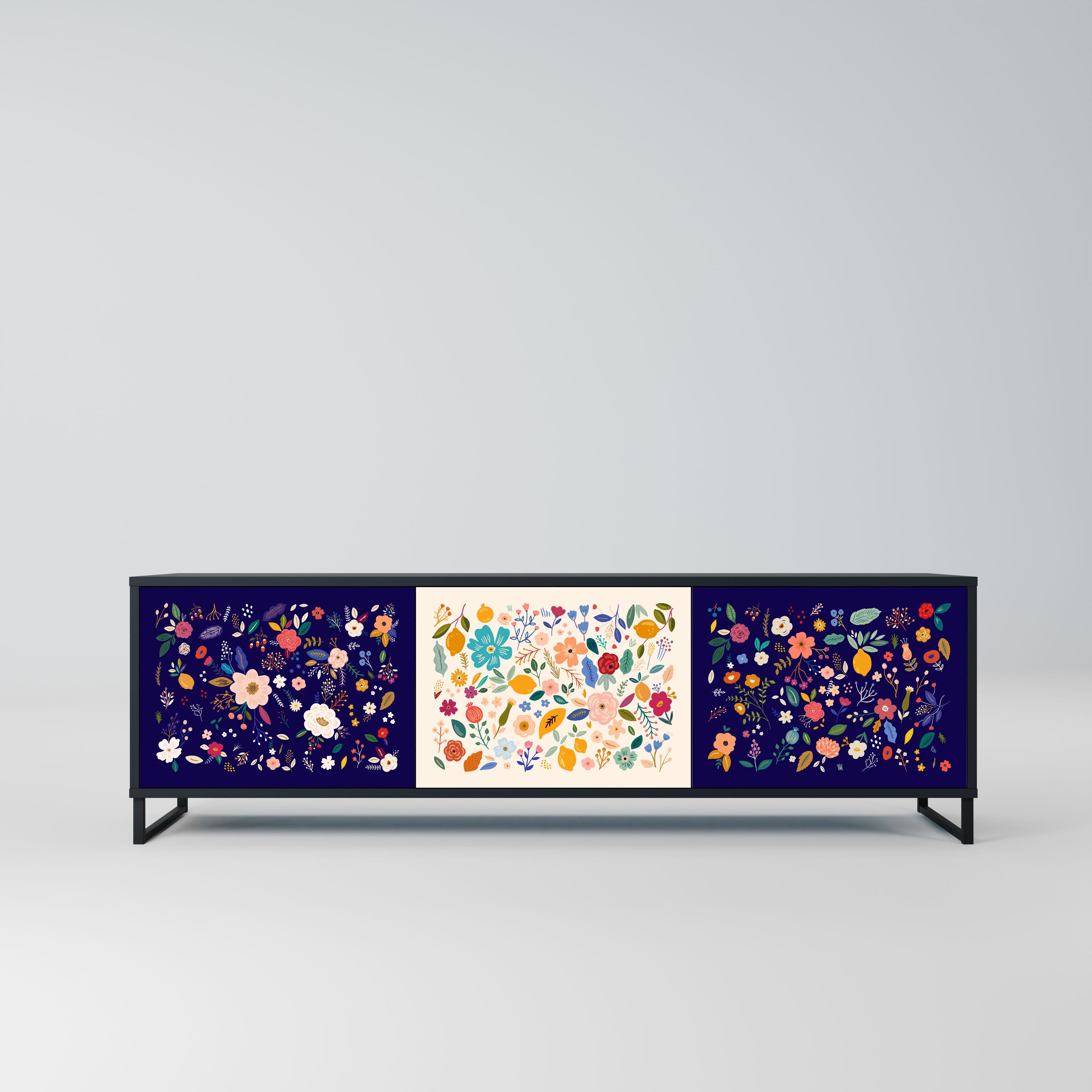 FLORAL COMBINATION Szafka RTV 3-drzwiowa korpus Czarny