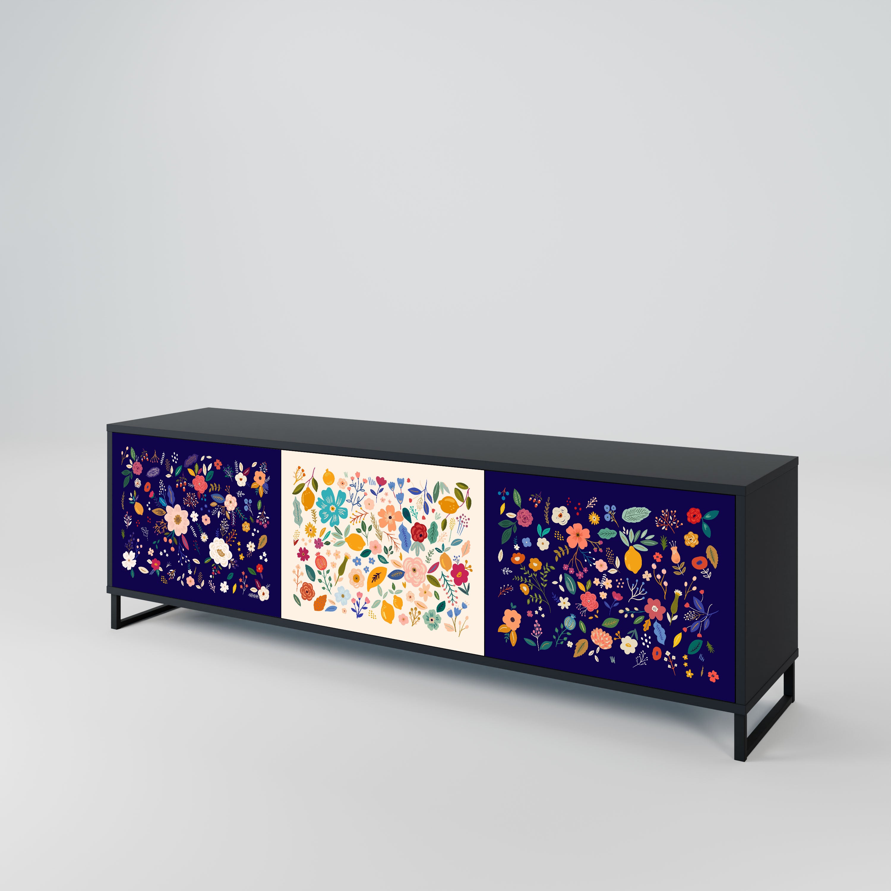 FLORAL COMBINATION Szafka RTV 3-drzwiowa korpus Czarny