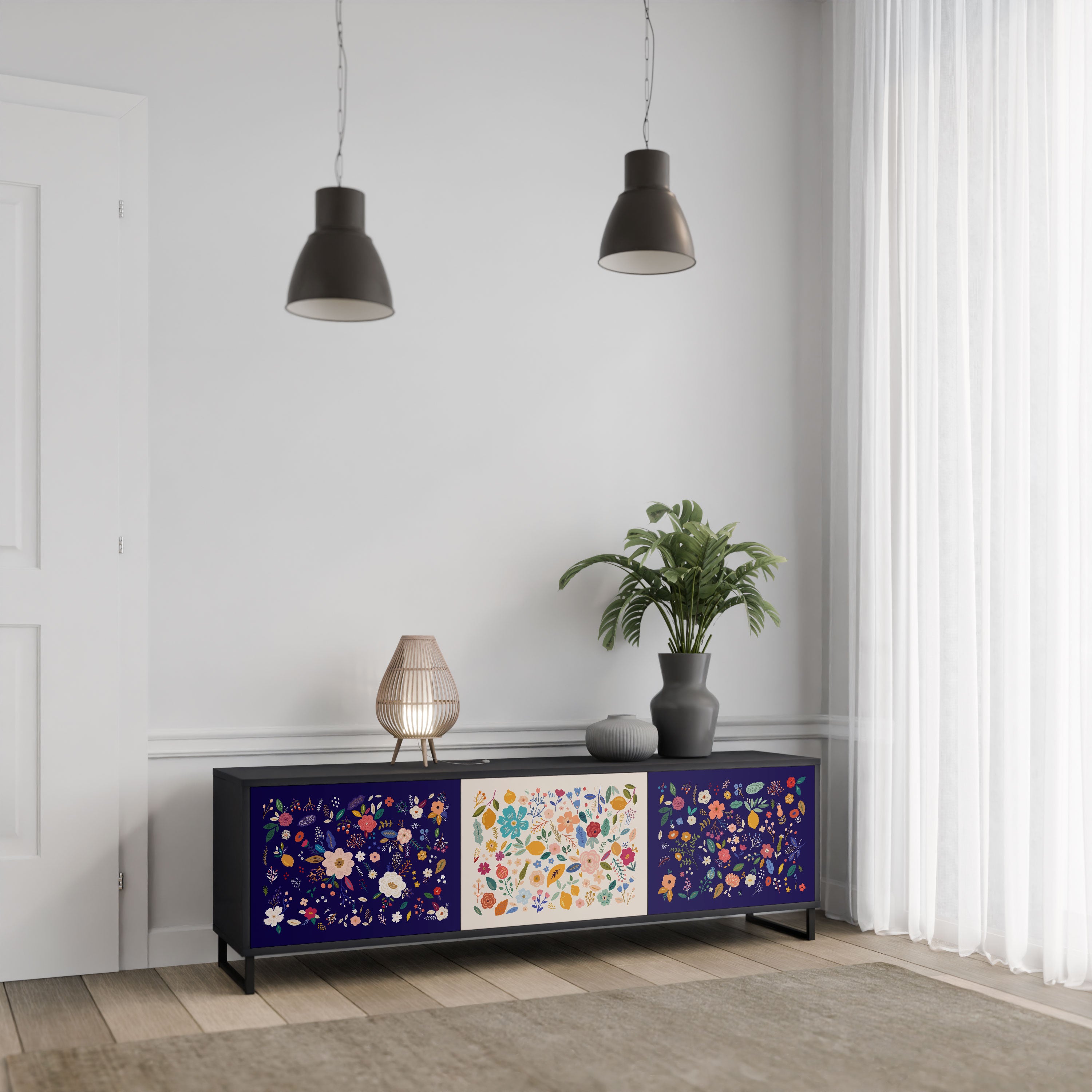 FLORAL COMBINATION Szafka RTV 3-drzwiowa korpus Czarny