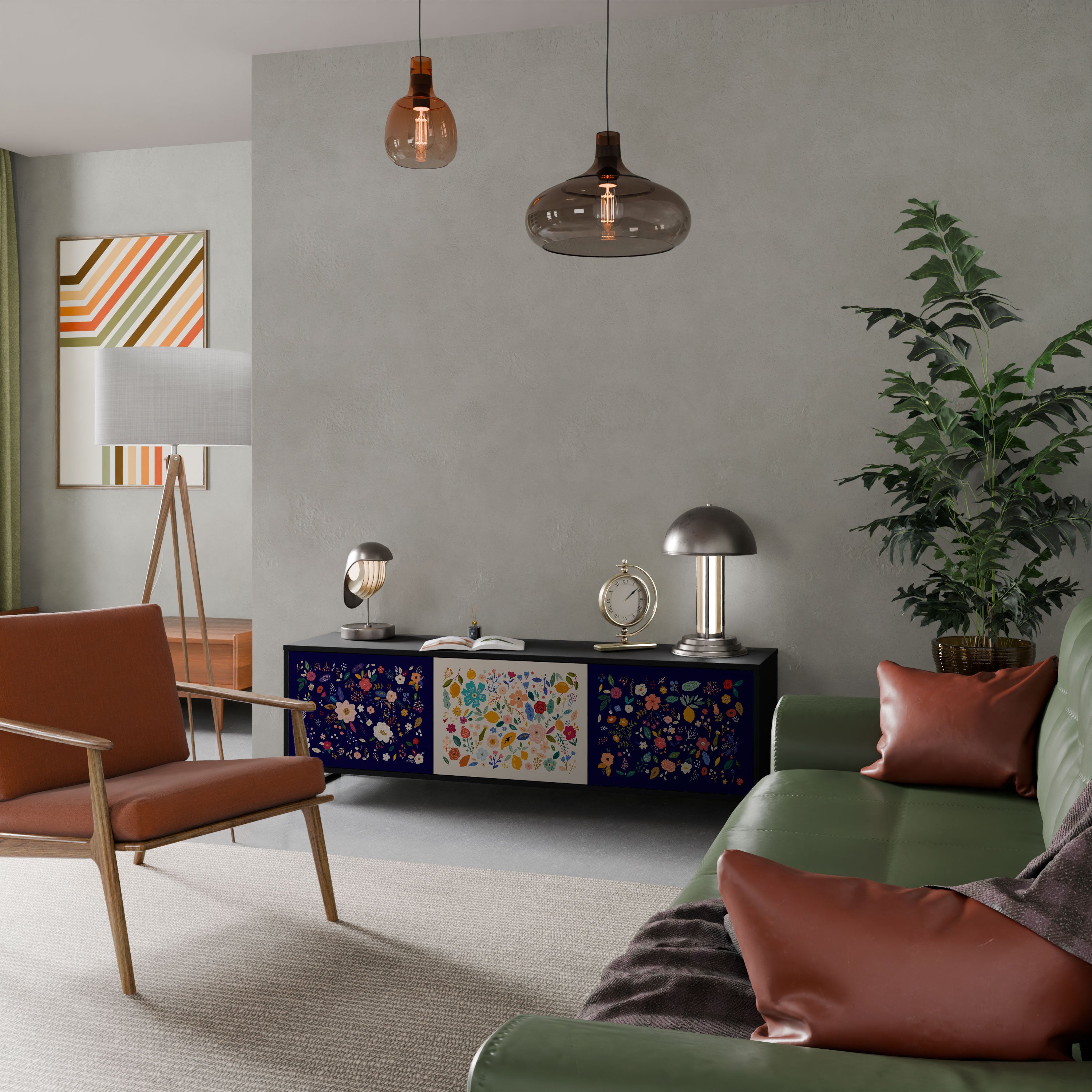 FLORAL COMBINATION Szafka RTV 3-drzwiowa korpus Czarny