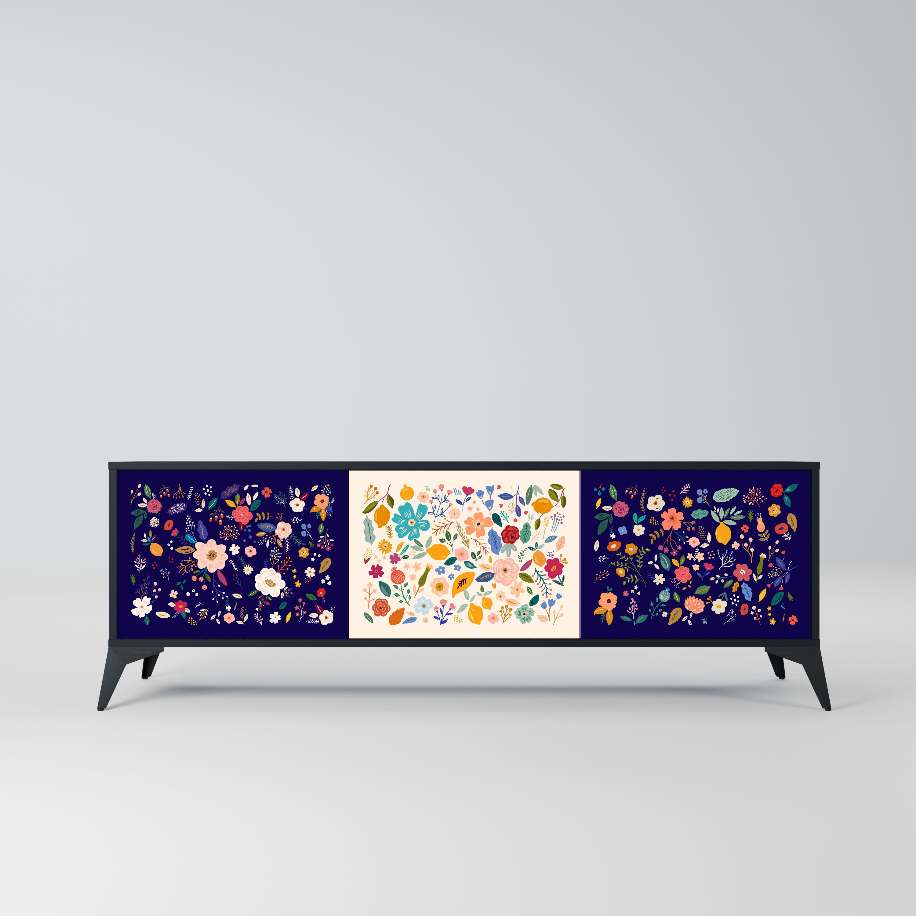 FLORAL COMBINATION Szafka RTV 3-drzwiowa korpus Czarny