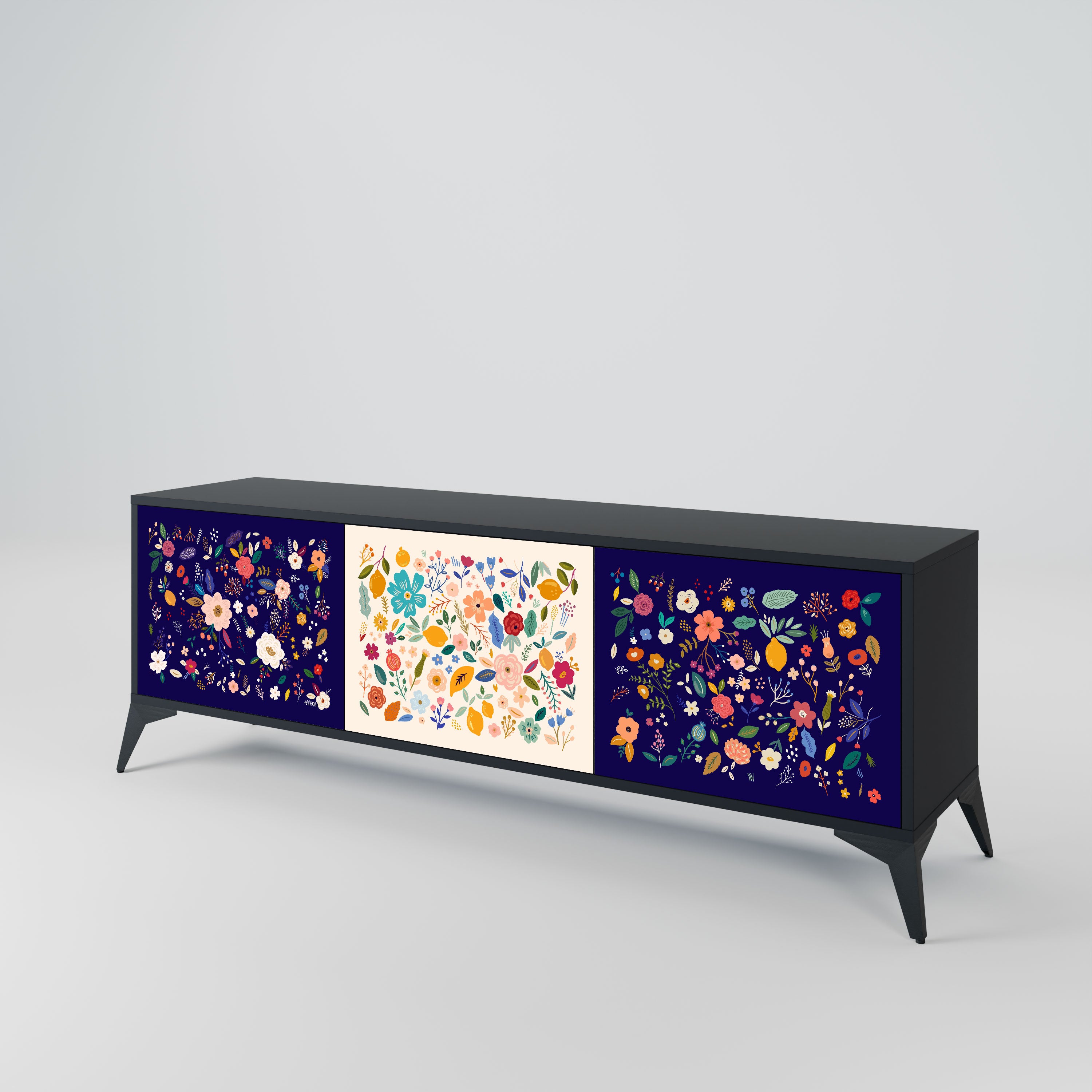 FLORAL COMBINATION Szafka RTV 3-drzwiowa korpus Czarny