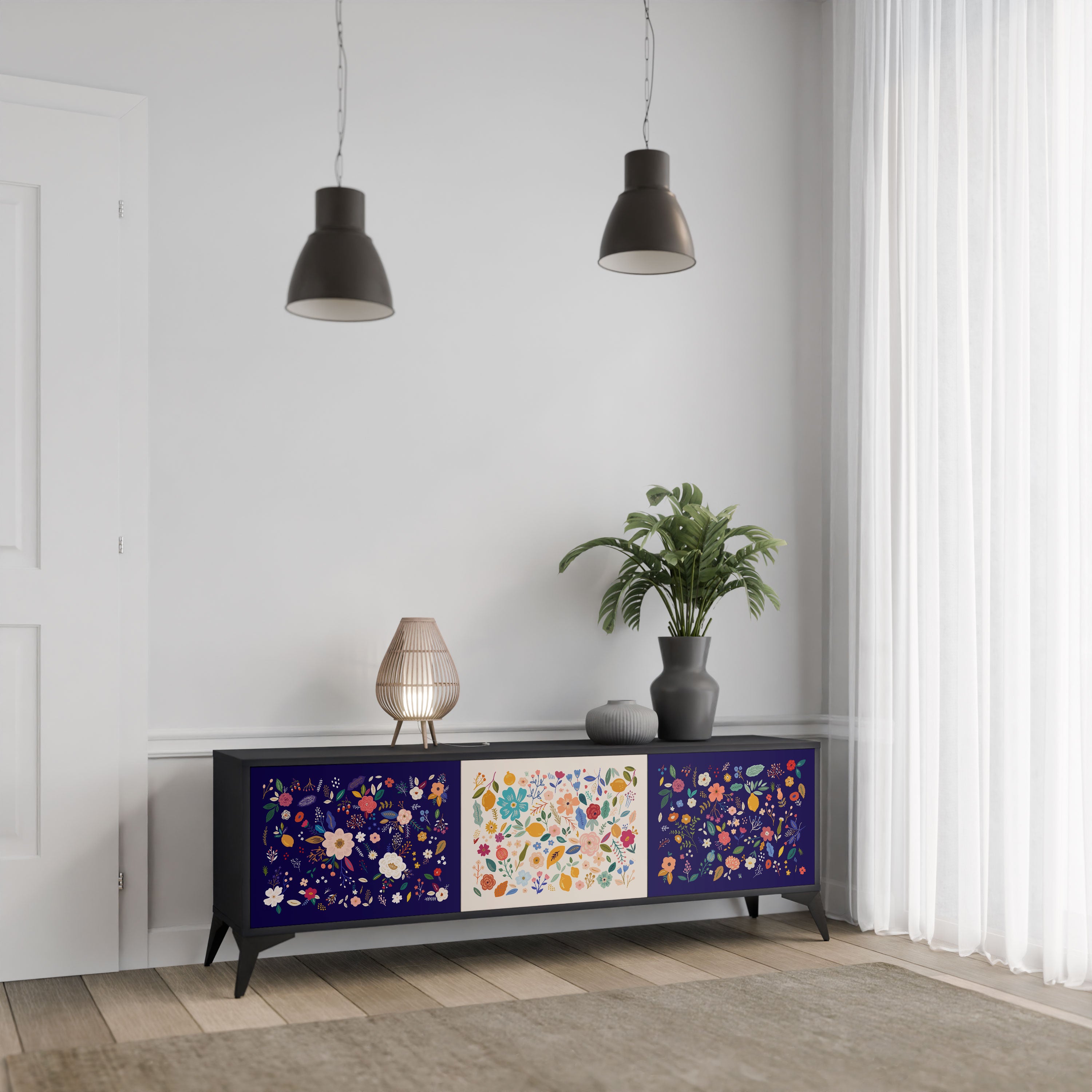 FLORAL COMBINATION Szafka RTV 3-drzwiowa korpus Czarny