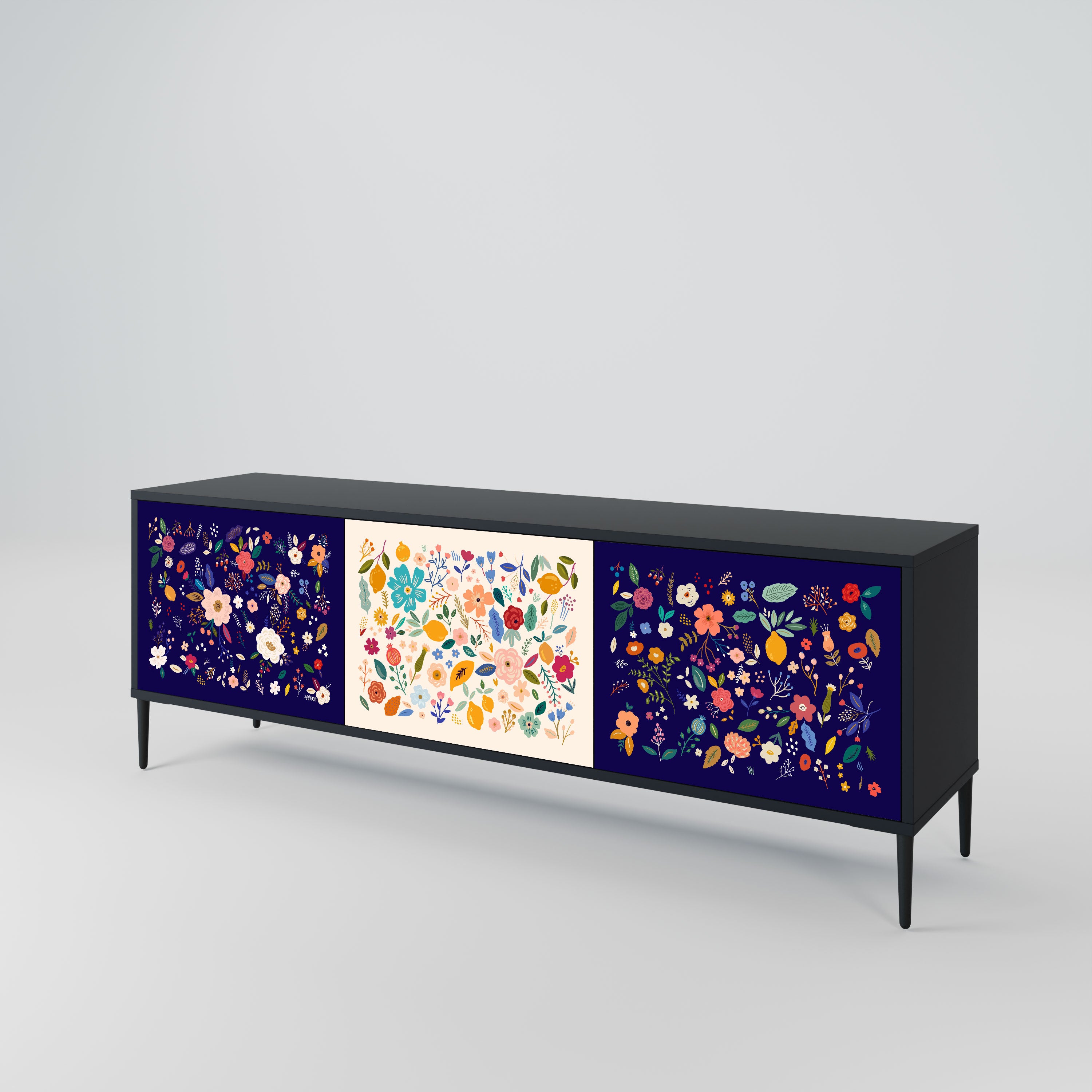 FLORAL COMBINATION Szafka RTV 3-drzwiowa korpus Czarny