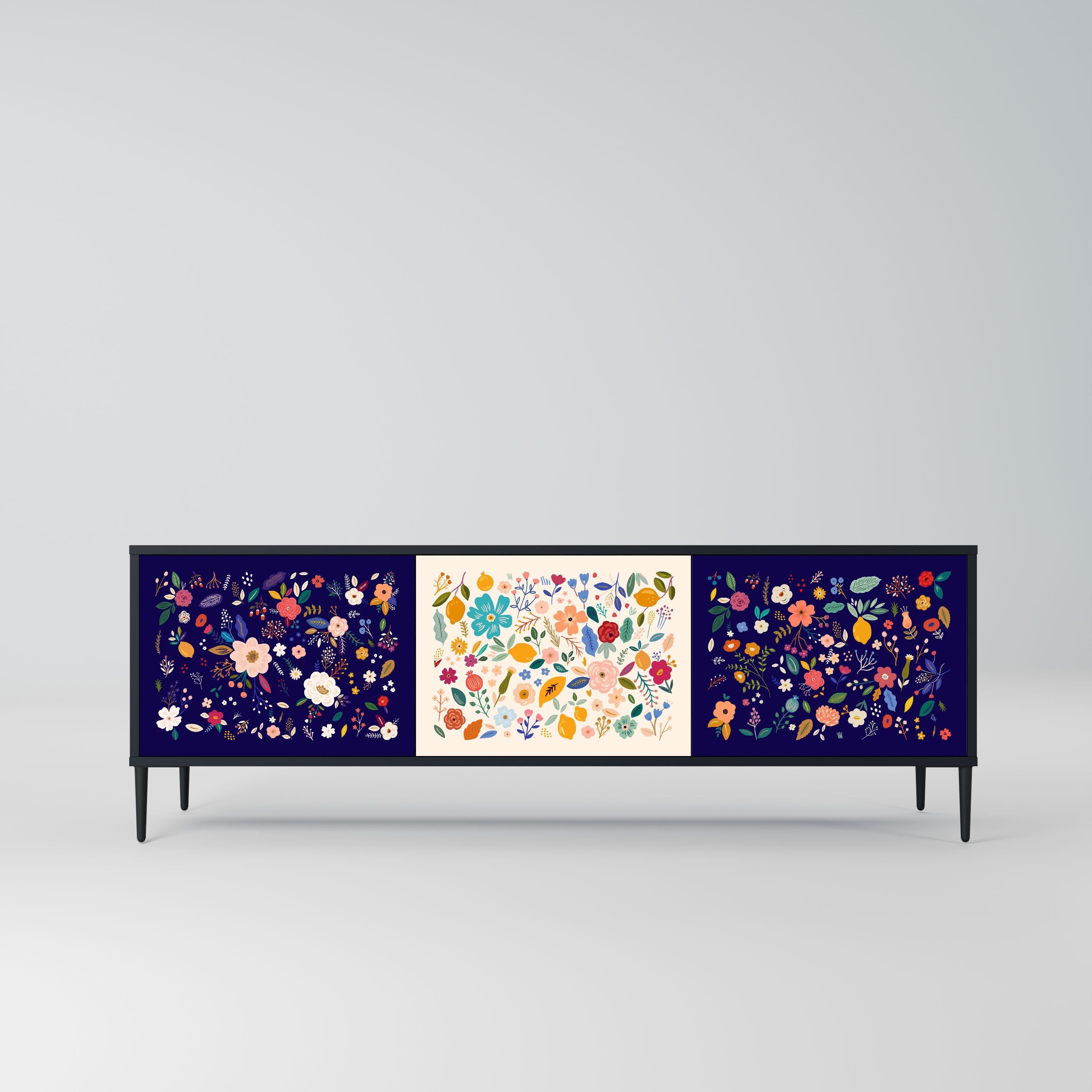 FLORAL COMBINATION Szafka RTV 3-drzwiowa korpus Czarny