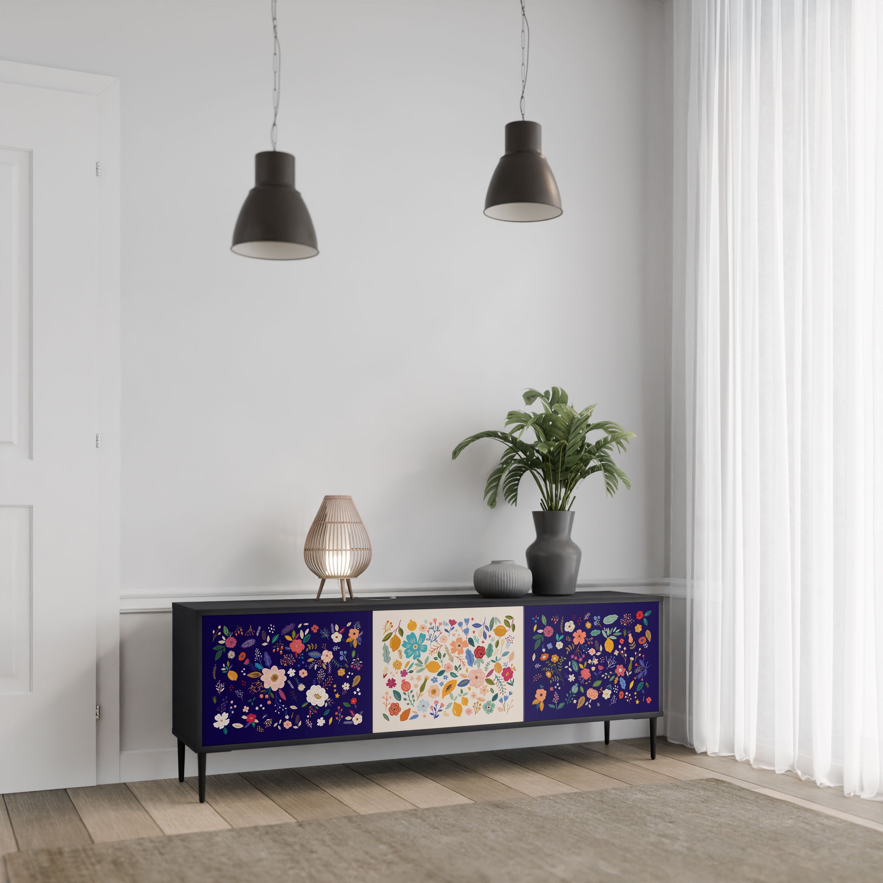 FLORAL COMBINATION Szafka RTV 3-drzwiowa korpus Czarny