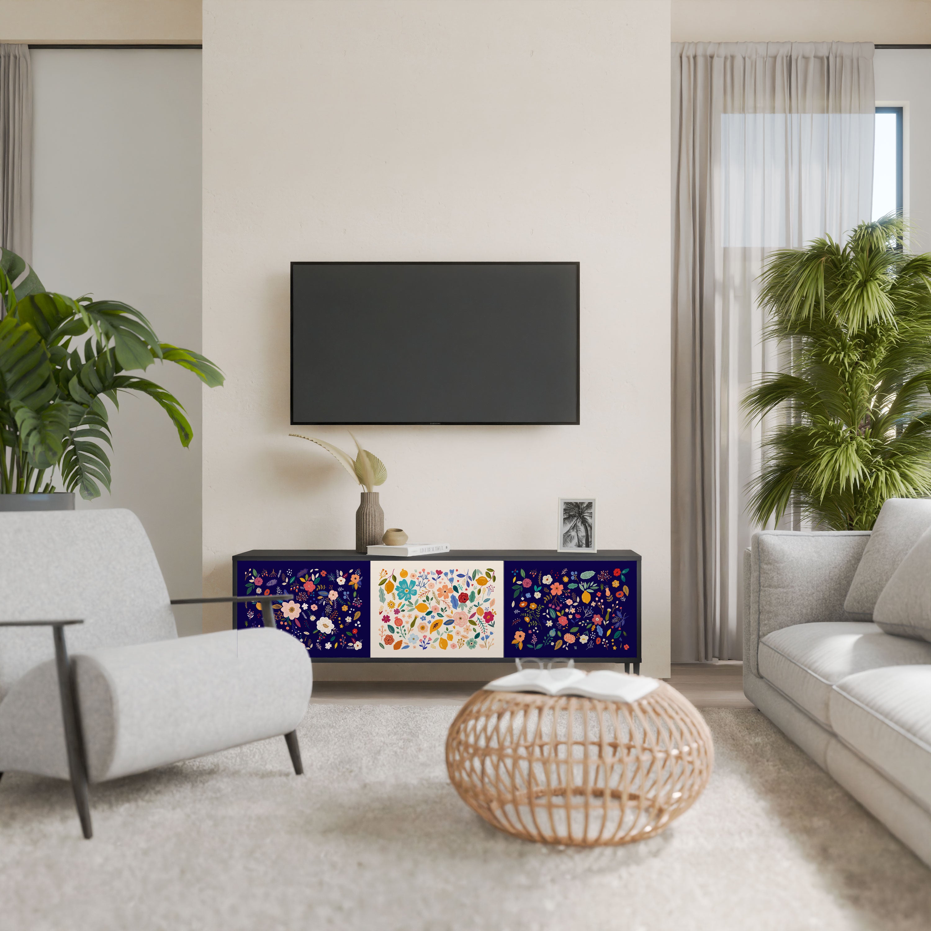FLORAL COMBINATION Szafka RTV 3-drzwiowa korpus Czarny