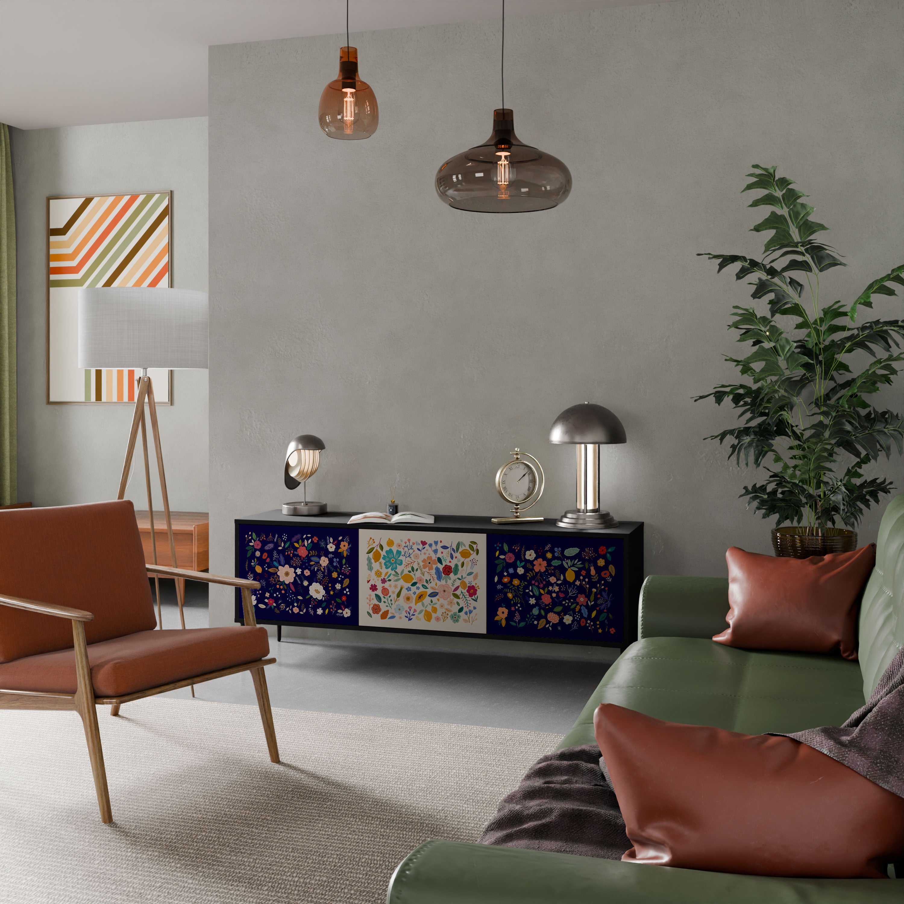FLORAL COMBINATION Szafka RTV 3-drzwiowa korpus Czarny