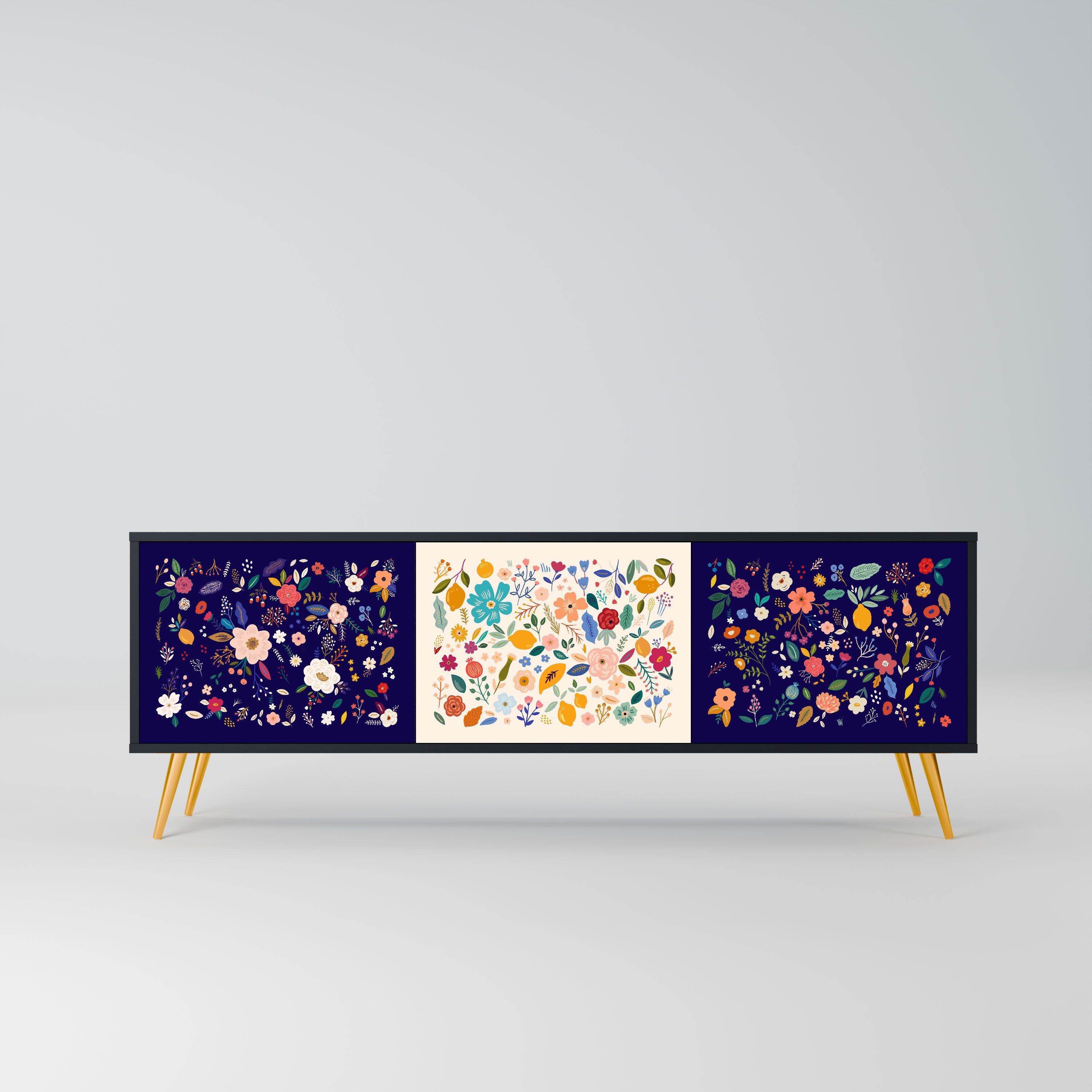 FLORAL COMBINATION Szafka RTV 3-drzwiowa korpus Czarny