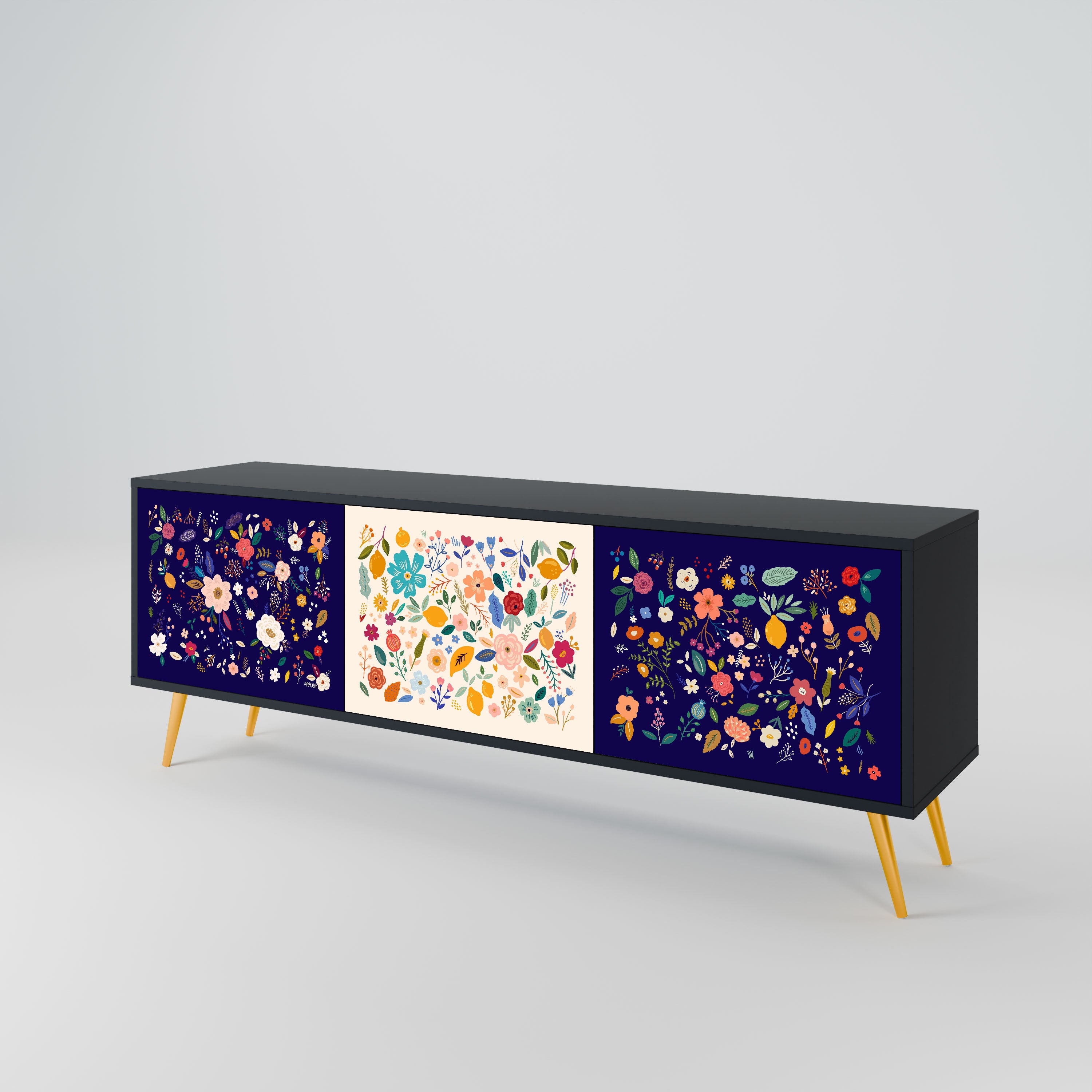 FLORAL COMBINATION Szafka RTV 3-drzwiowa korpus Czarny