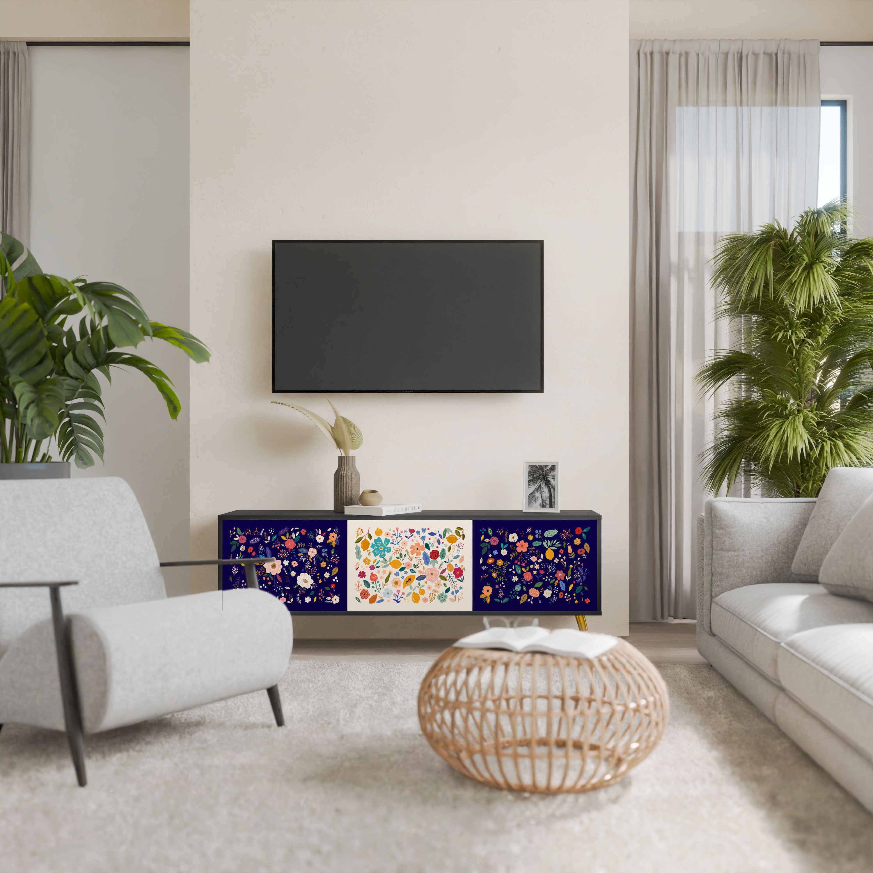 FLORAL COMBINATION Szafka RTV 3-drzwiowa korpus Czarny