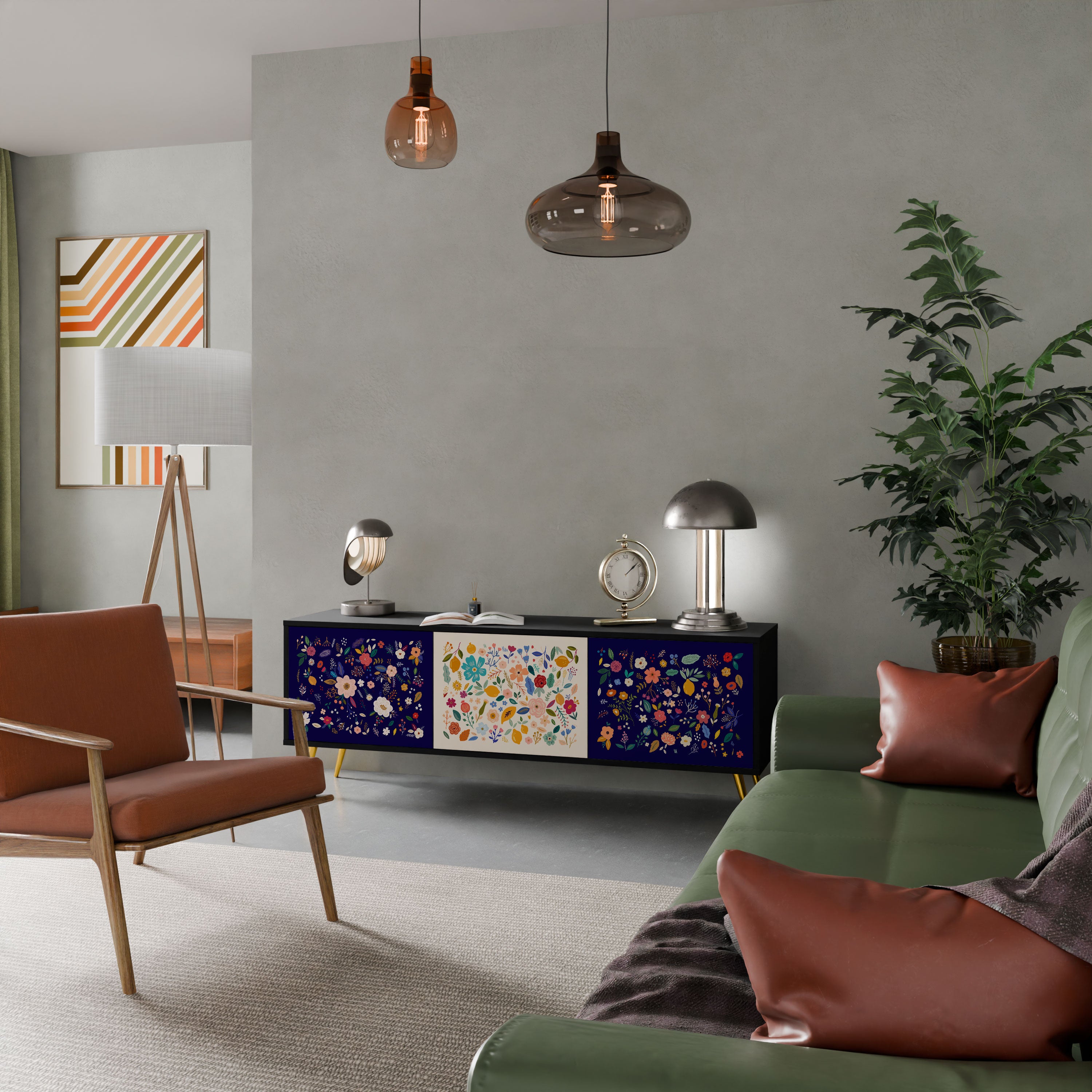 FLORAL COMBINATION Szafka RTV 3-drzwiowa korpus Czarny