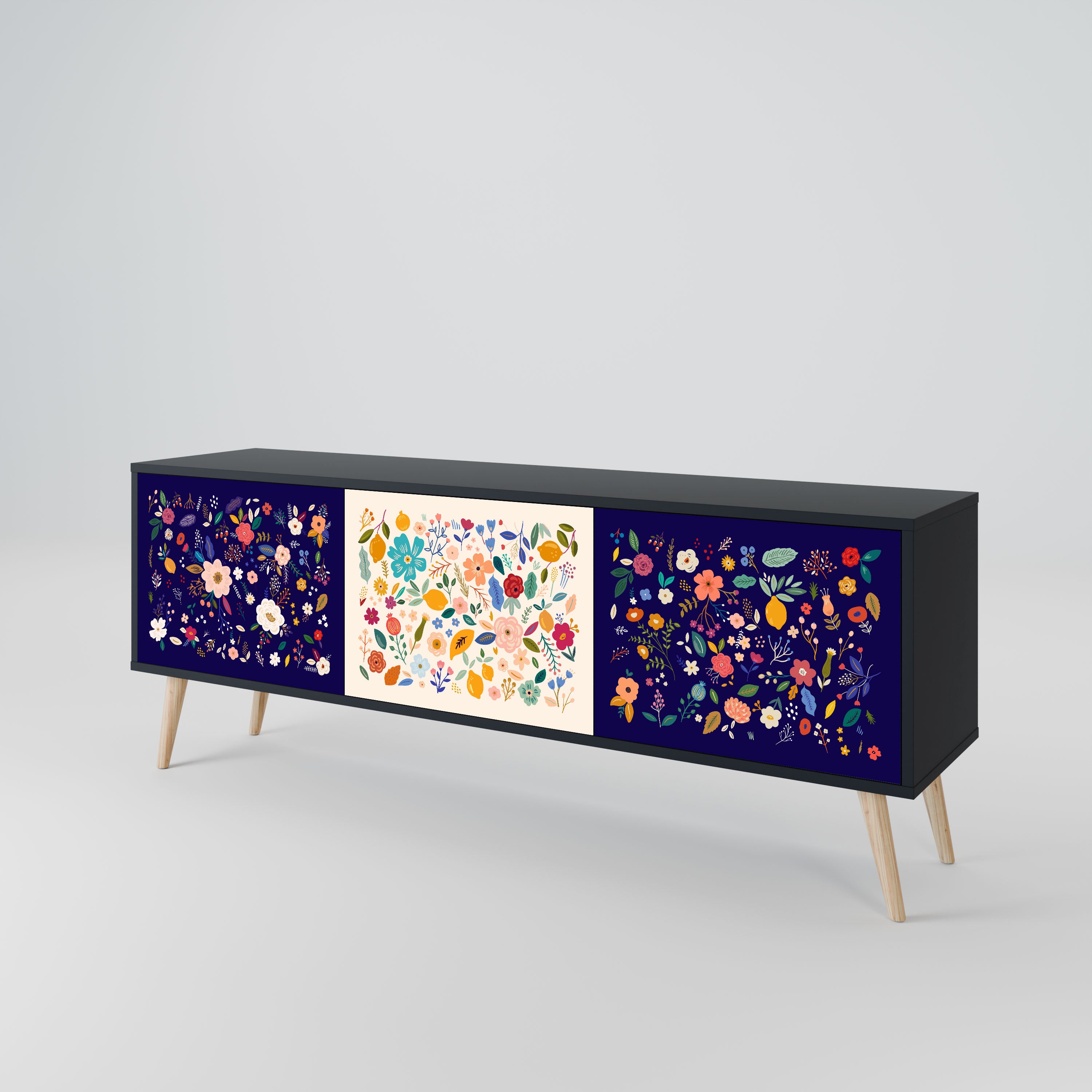 FLORAL COMBINATION Szafka RTV 3-drzwiowa korpus Czarny