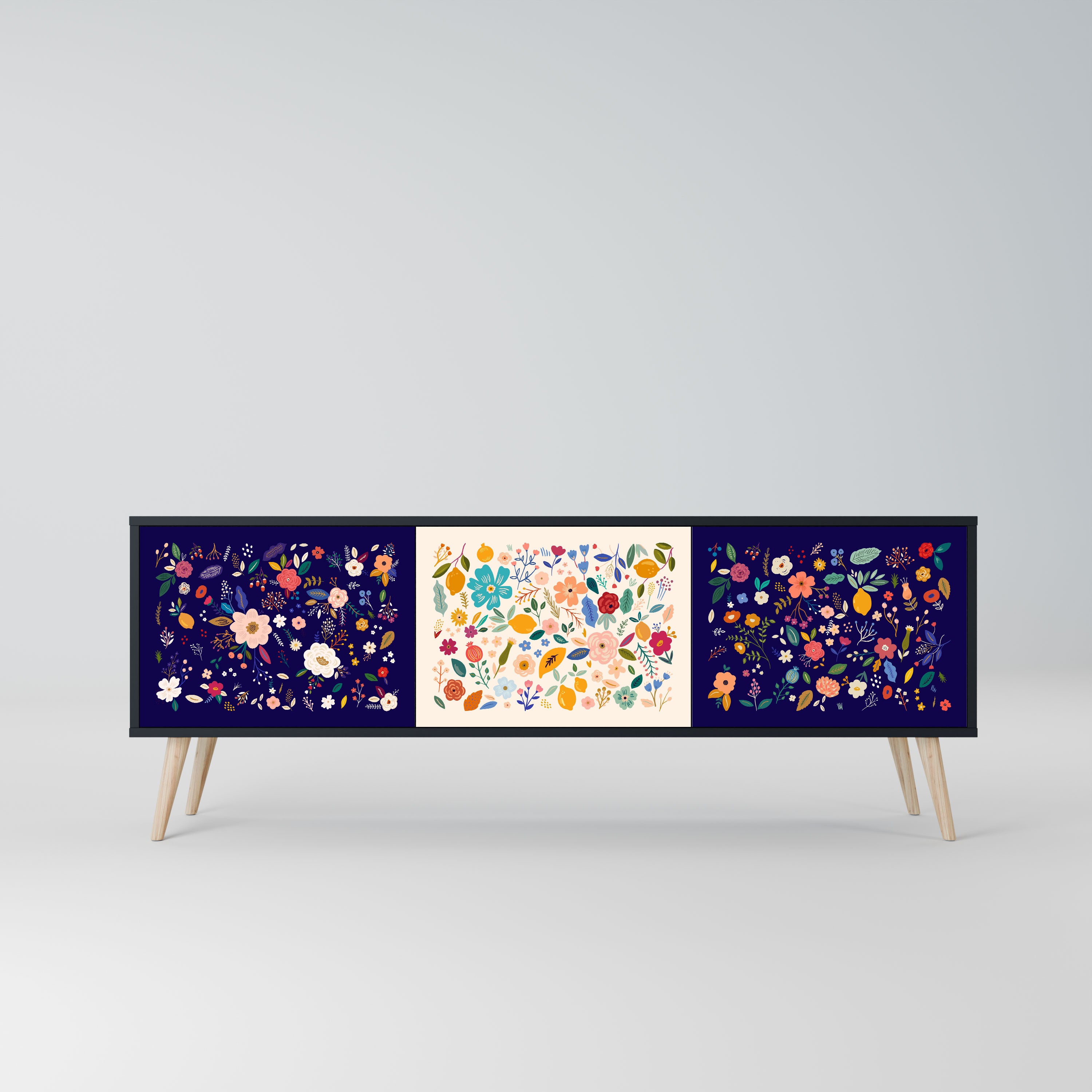 FLORAL COMBINATION Szafka RTV 3-drzwiowa korpus Czarny