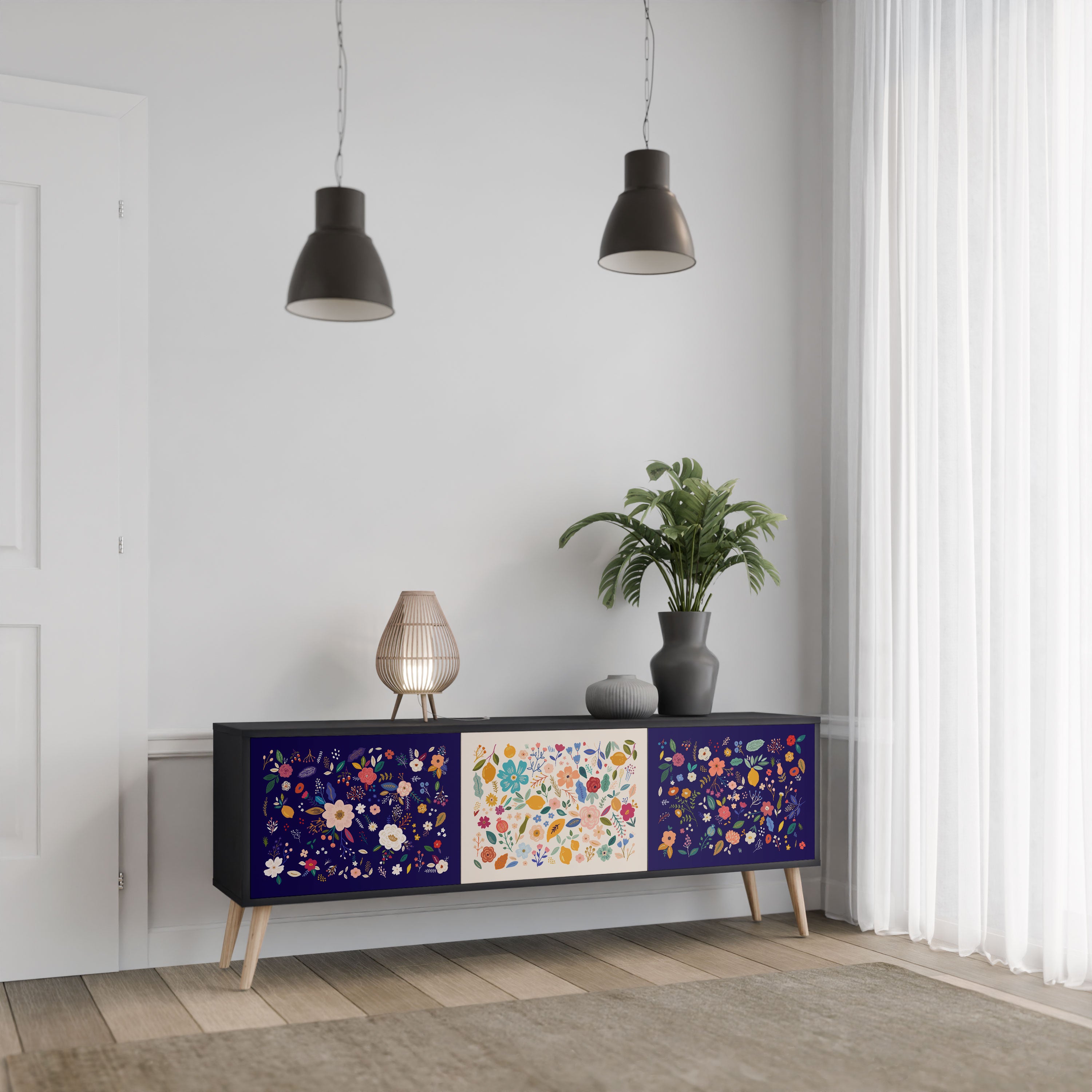FLORAL COMBINATION Szafka RTV 3-drzwiowa korpus Czarny