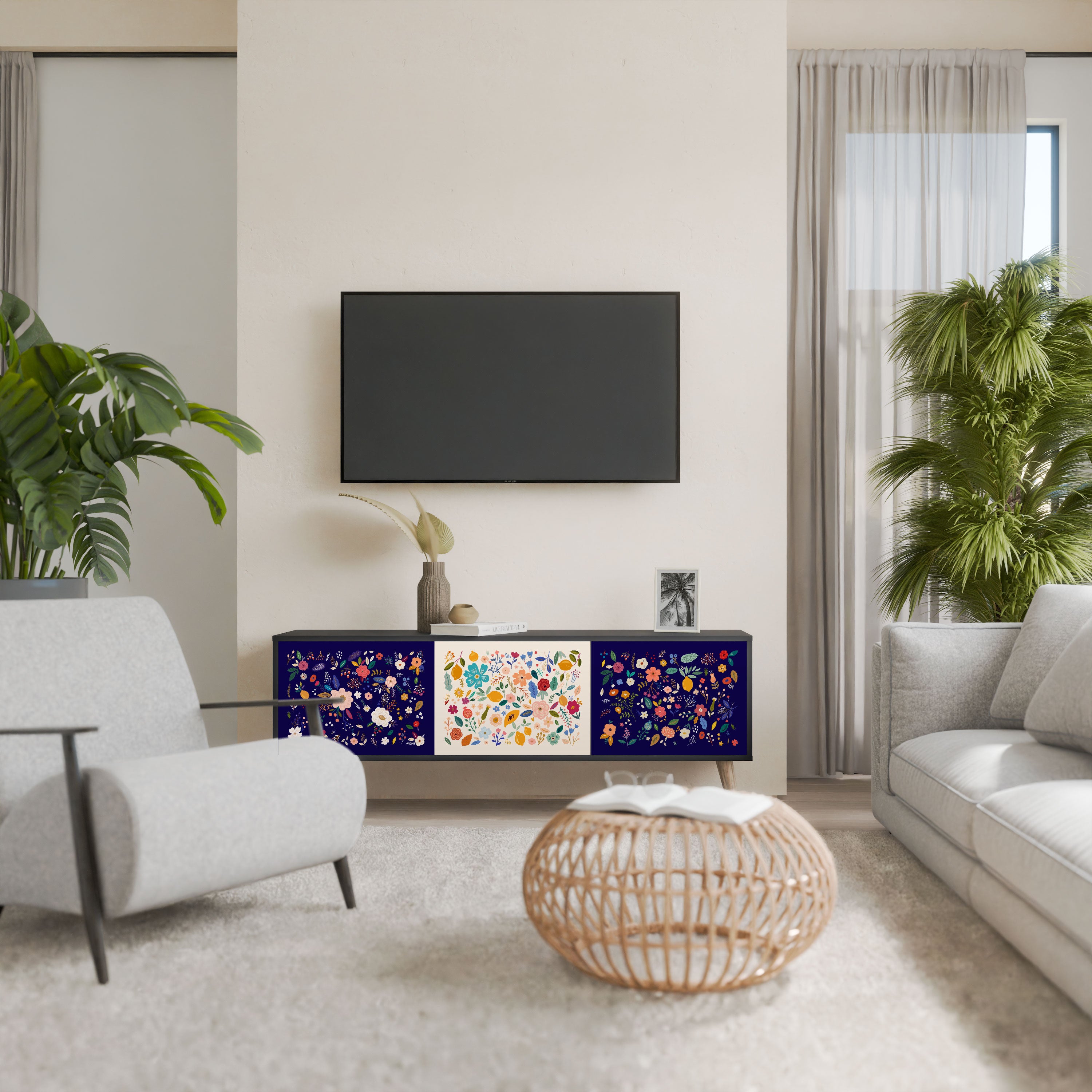 FLORAL COMBINATION Szafka RTV 3-drzwiowa korpus Czarny